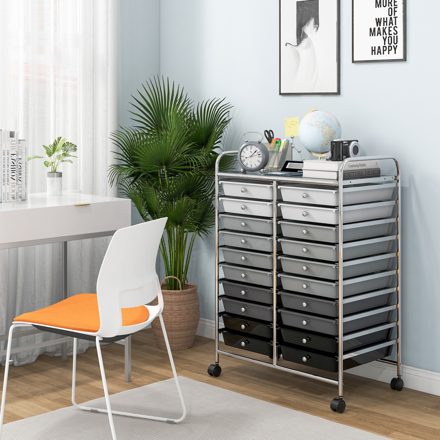 Gymax Office Rolling Cart 20 Storage Drawers Scrapbook Paper Studio Organizer Gray