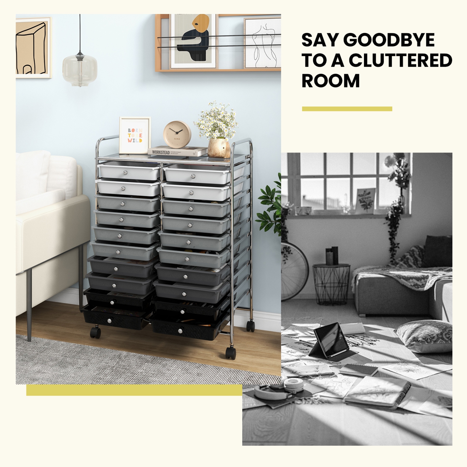 Gymax Office Rolling Cart 20 Storage Drawers Scrapbook Paper Studio Organizer Gray