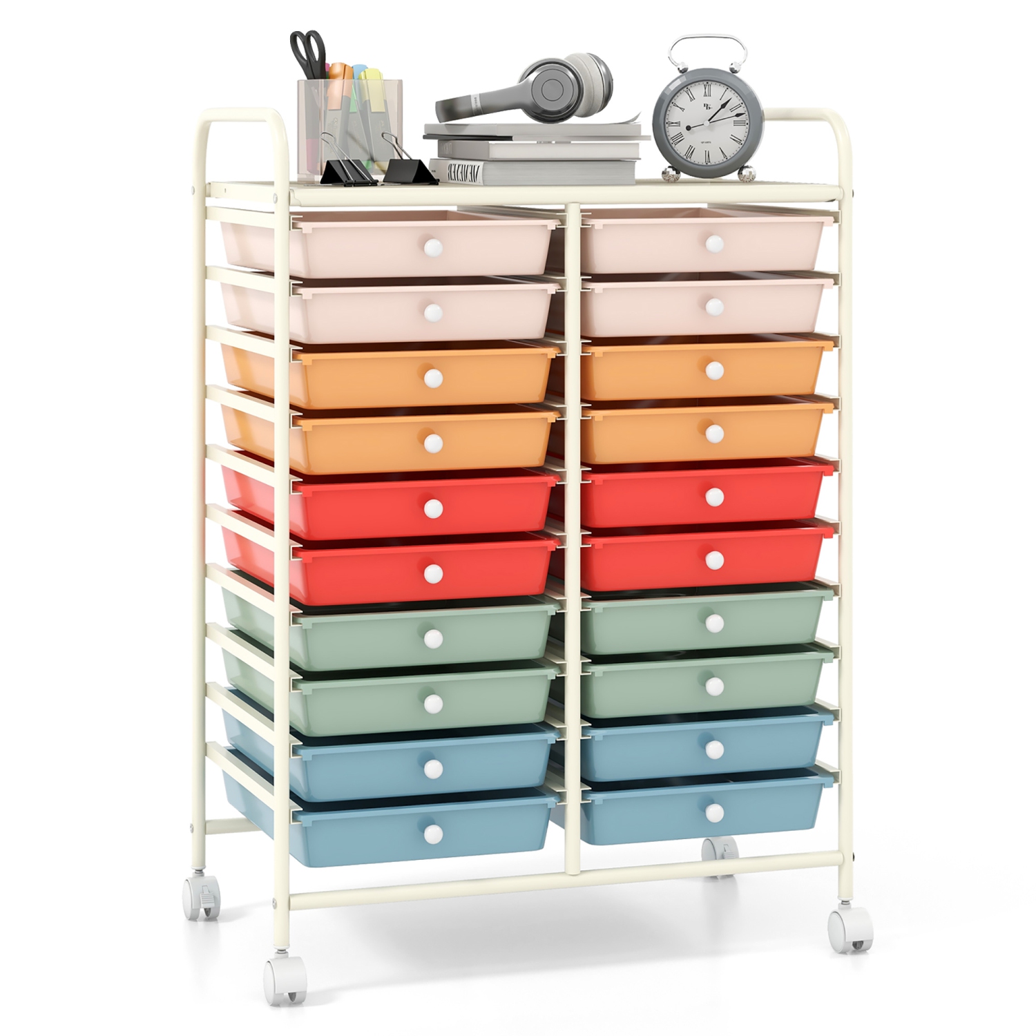 Gymax Office Rolling Cart 20 Storage Drawers Scrapbook Paper Studio Organizer Macaron