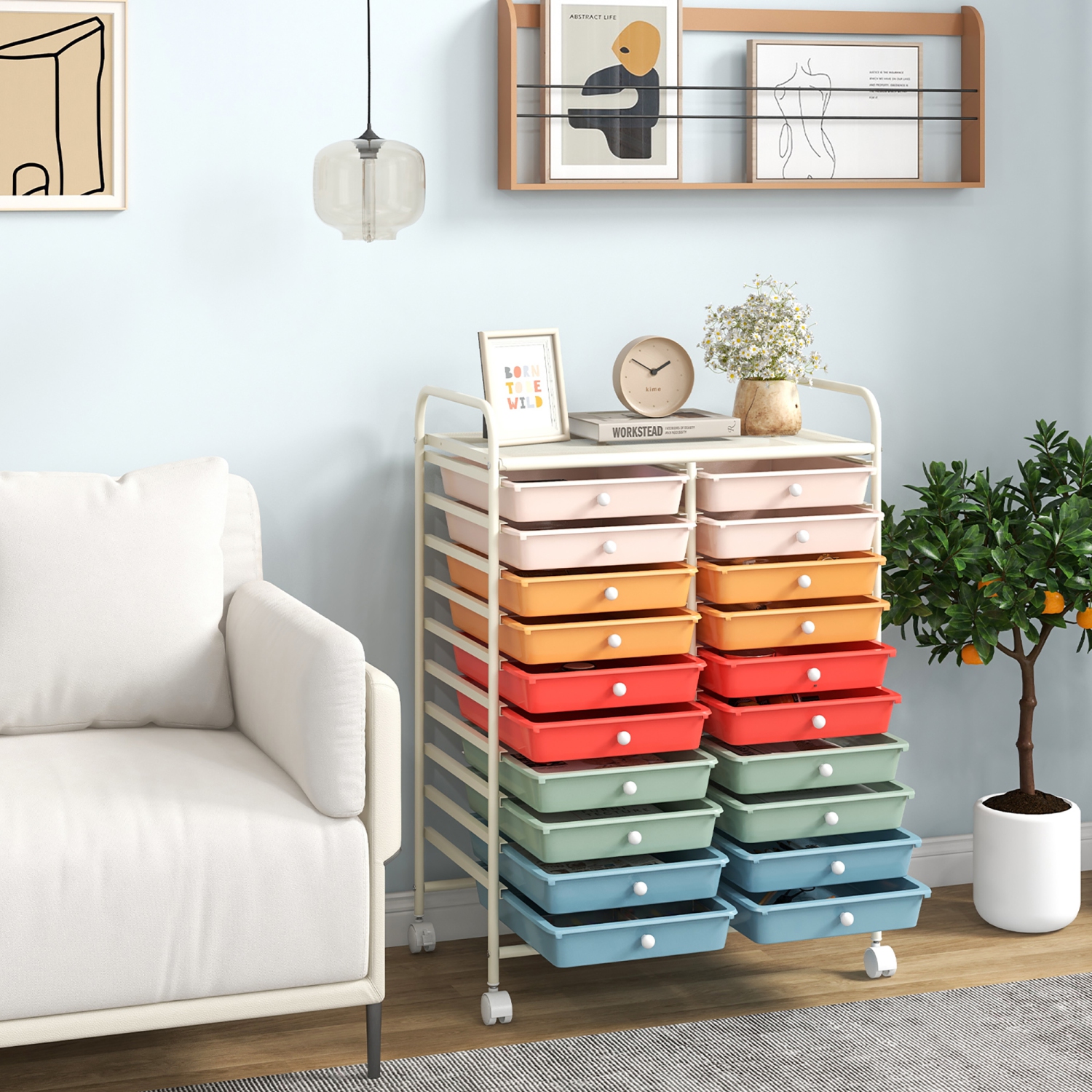 Gymax Office Rolling Cart 20 Storage Drawers Scrapbook Paper Studio Organizer Macaron