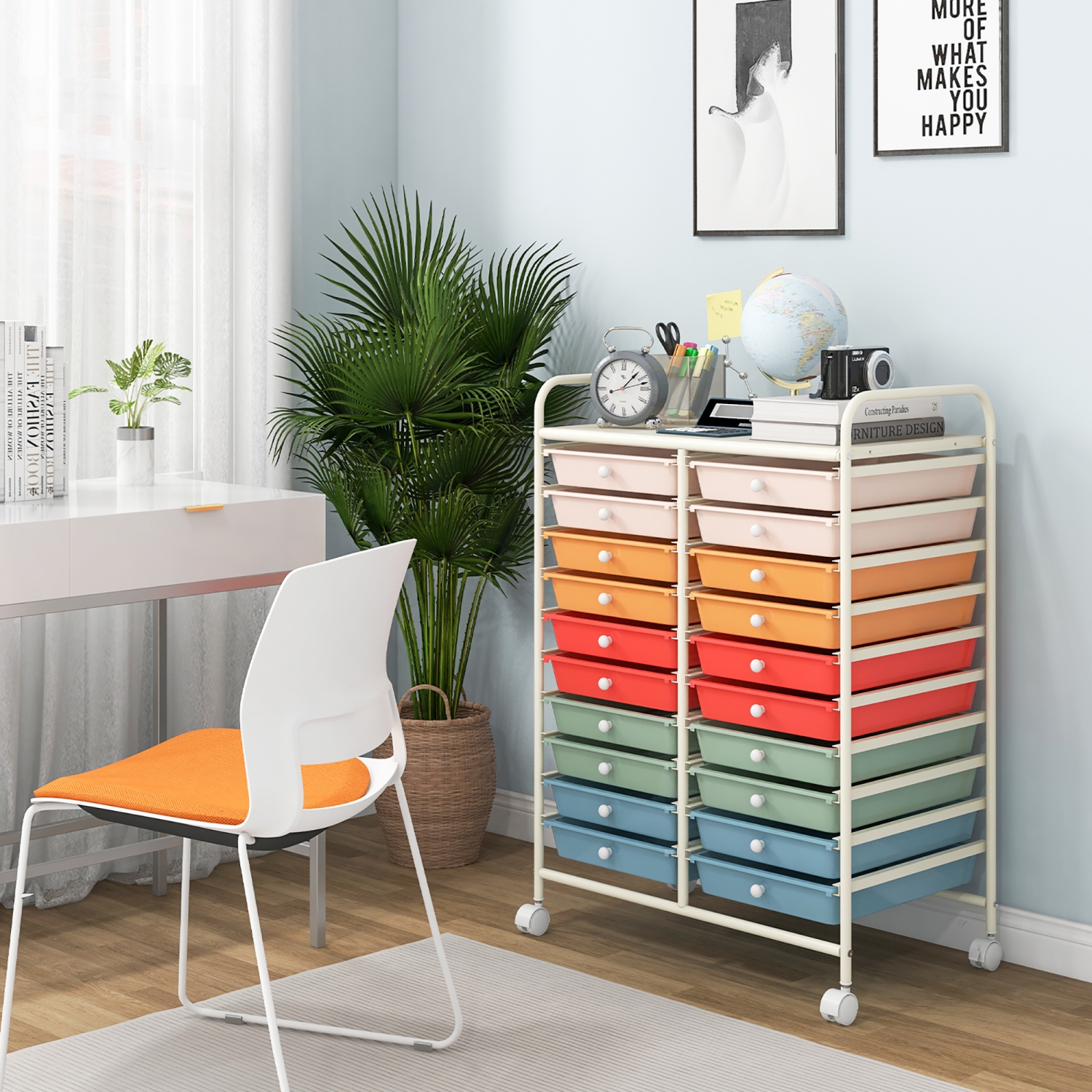 Gymax Office Rolling Cart 20 Storage Drawers Scrapbook Paper Studio Organizer Macaron