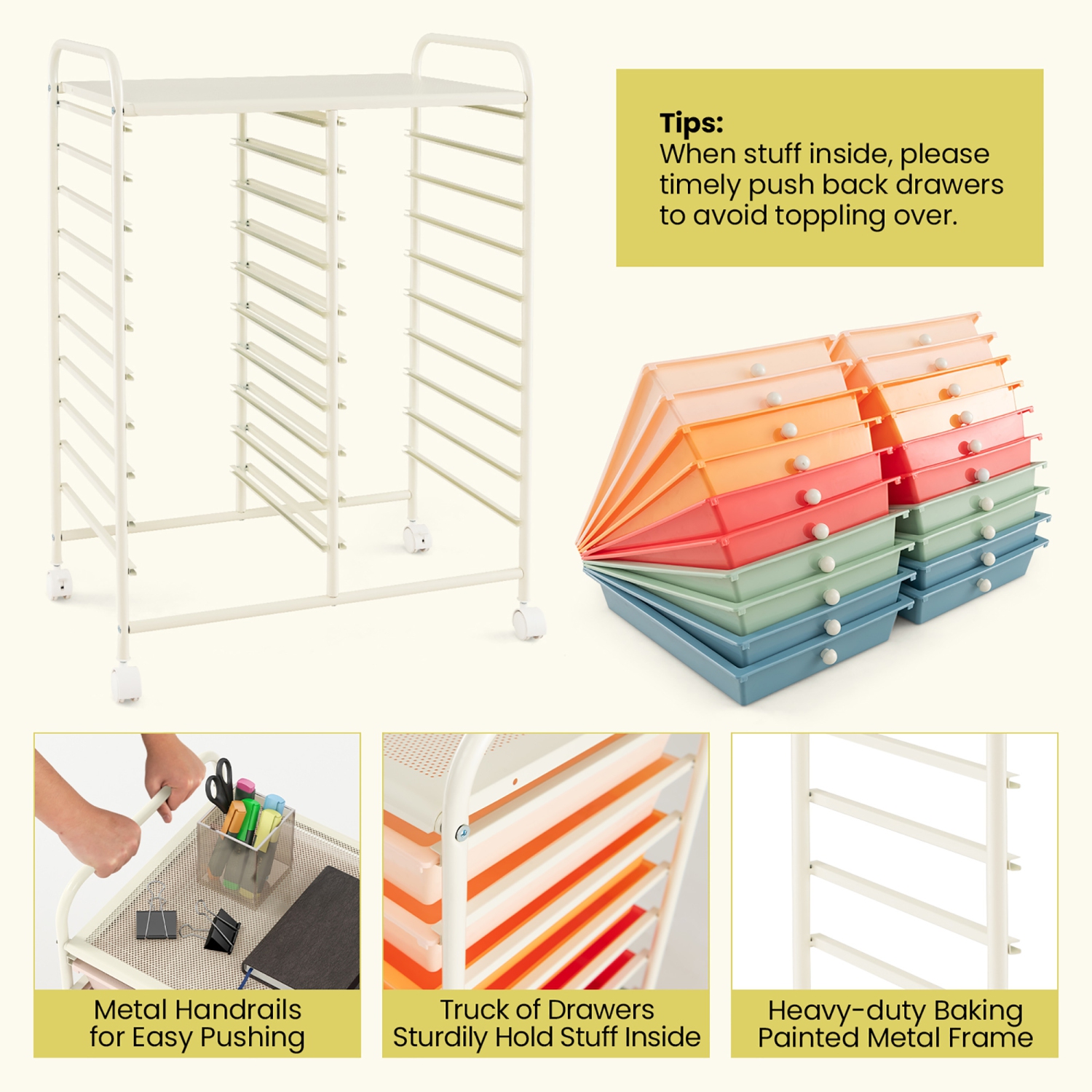 Gymax Office Rolling Cart 20 Storage Drawers Scrapbook Paper Studio Organizer Macaron