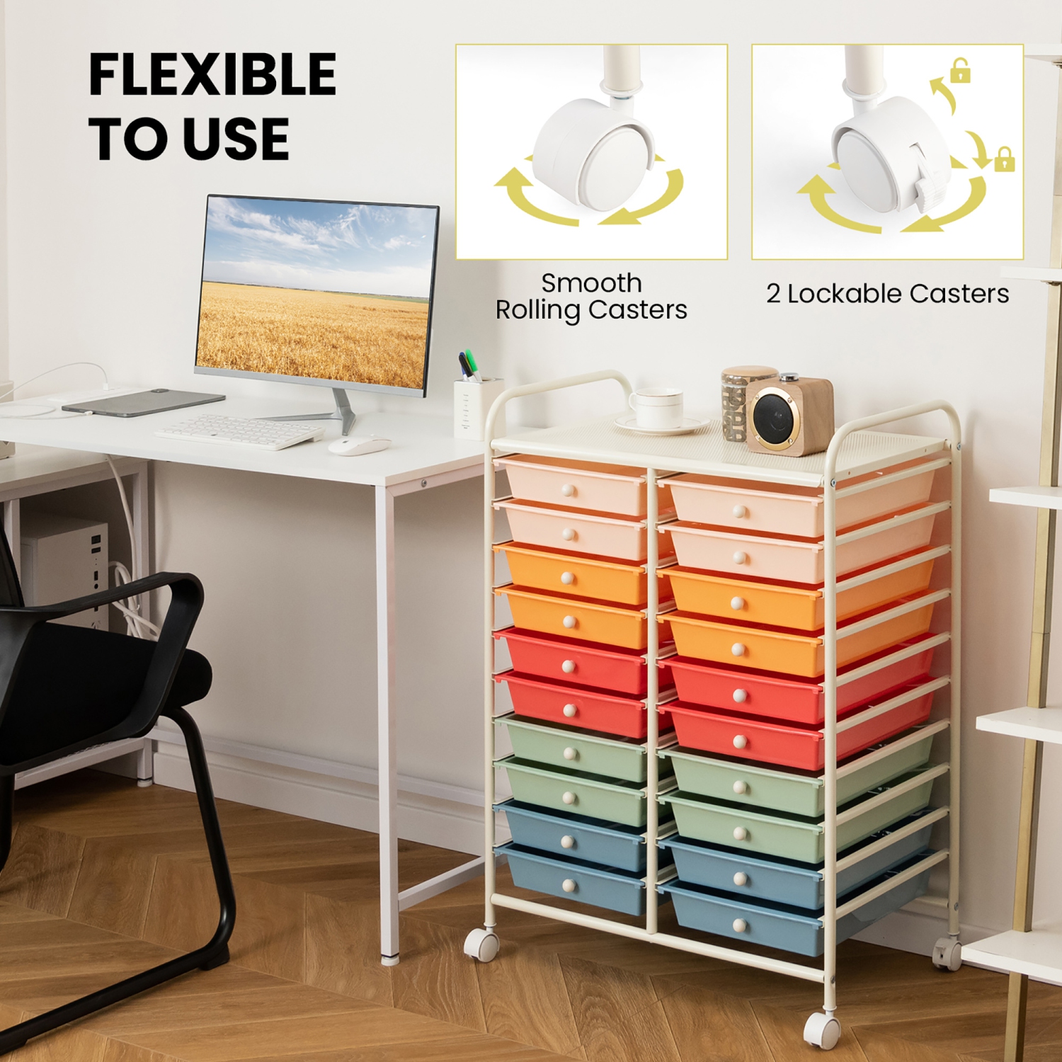 Gymax Office Rolling Cart 20 Storage Drawers Scrapbook Paper Studio Organizer Macaron