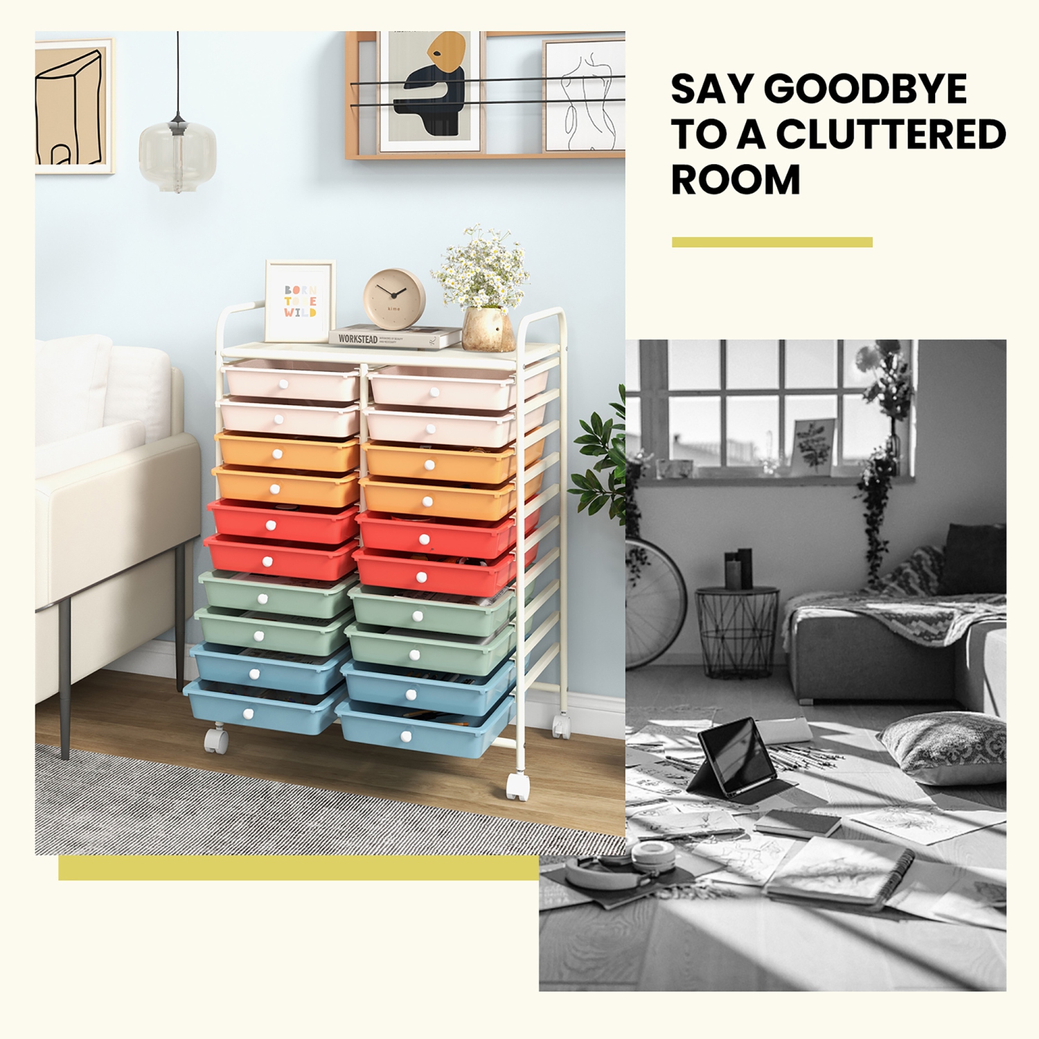 Gymax Office Rolling Cart 20 Storage Drawers Scrapbook Paper Studio Organizer Macaron