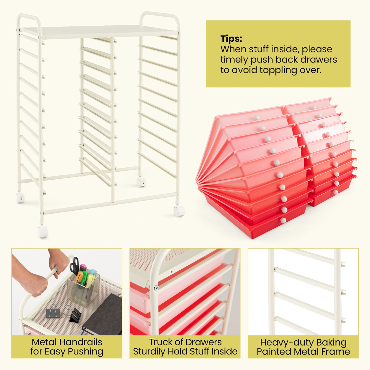 Gymax Office Rolling Cart 20 Storage Drawers Scrapbook Paper Studio Organizer Pink Gradient