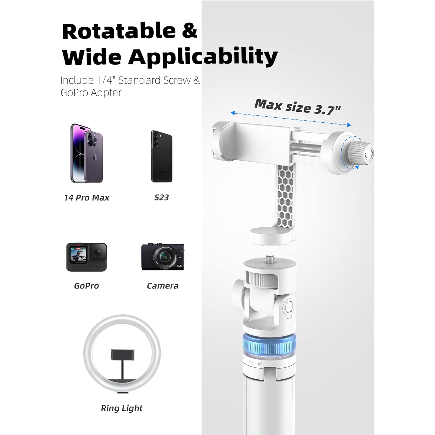 Trépied iPhone 62 po, trépied perche à égoportrait et trépied pour téléphone avec télécommande, trépied pour téléphone iPhone, trépied extensible