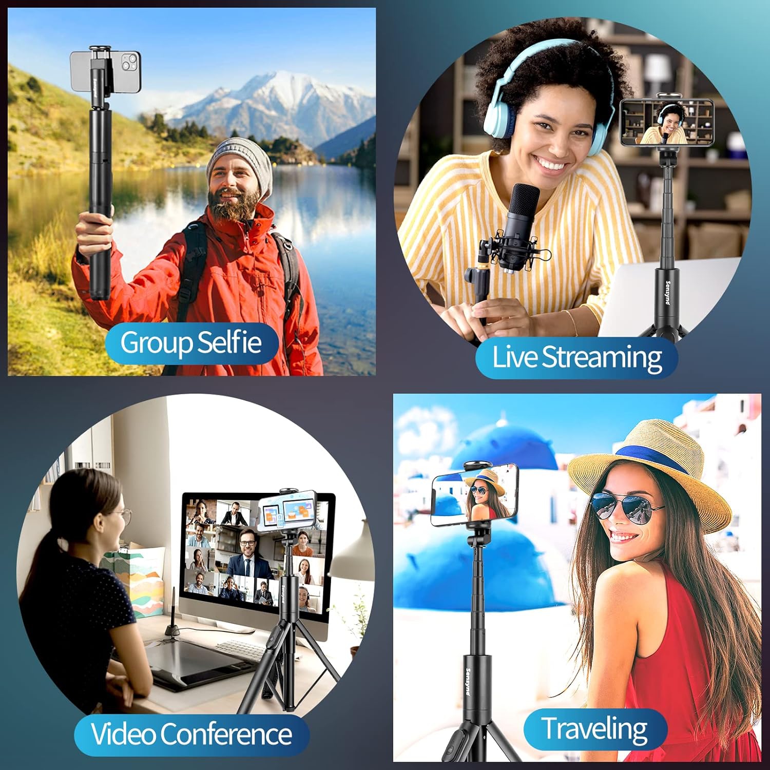 68" Phone Tripod, Lightweight All in One Selfie Stick Integrated with Wireless Remote Compatible with All Cell Phones for Selfie/Video