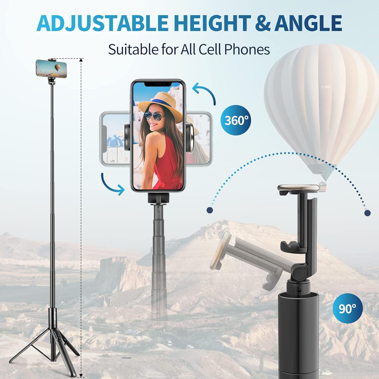 68" Phone Tripod, Lightweight All in One Selfie Stick Integrated with Wireless Remote Compatible with All Cell Phones for Selfie/Video