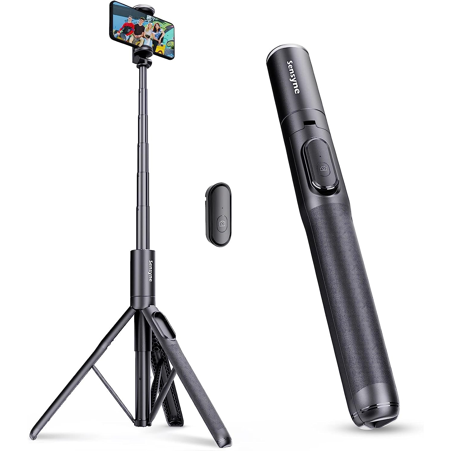 60" Phone Tripod & Selfie Stick, Lightweight All in One Phone Tripod Integrated with Wireless Remote Compatible with All Cell Phones for Selfie/Video