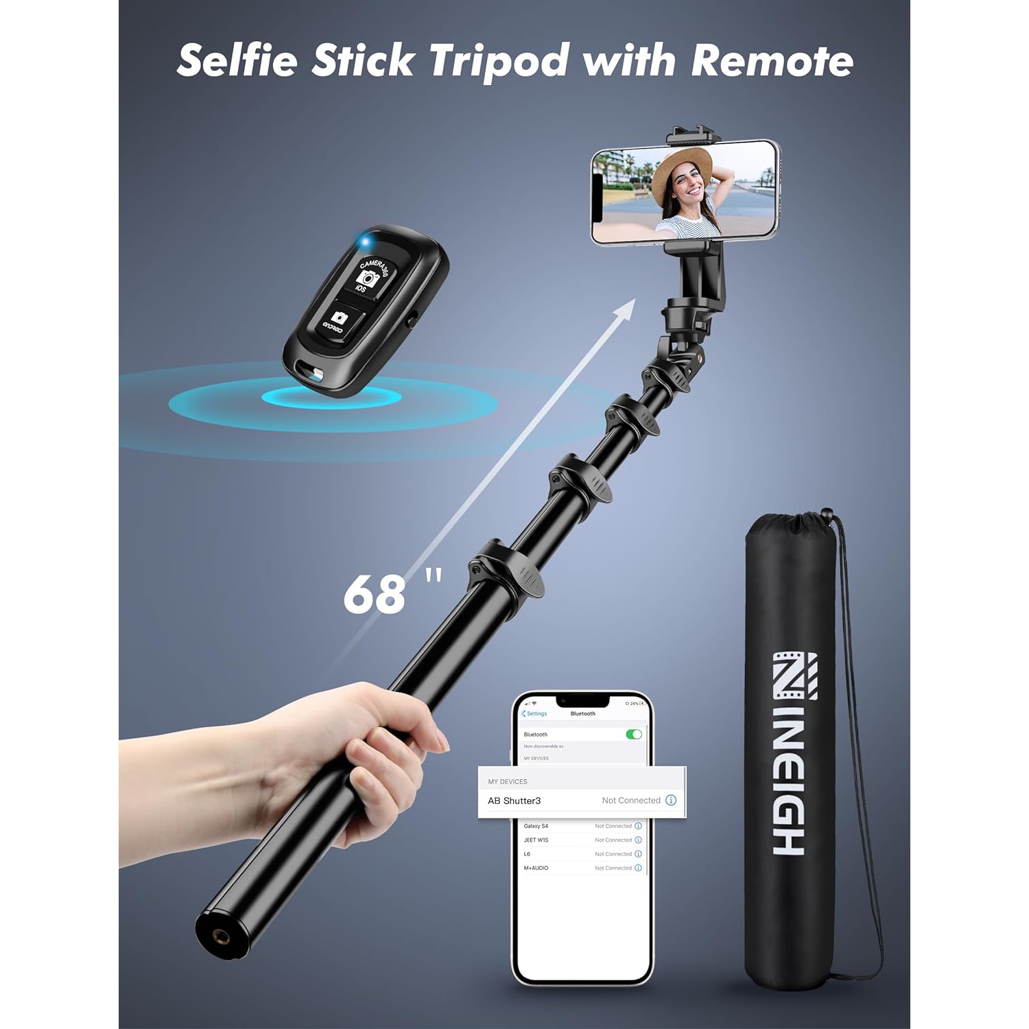 Selfie Stick Tripod, 86.6" Tall Cell , Phone Tripod Stand with Adjustable Gooseneck Remote Phone Holder, Tripod for Phone Camera Compatible with