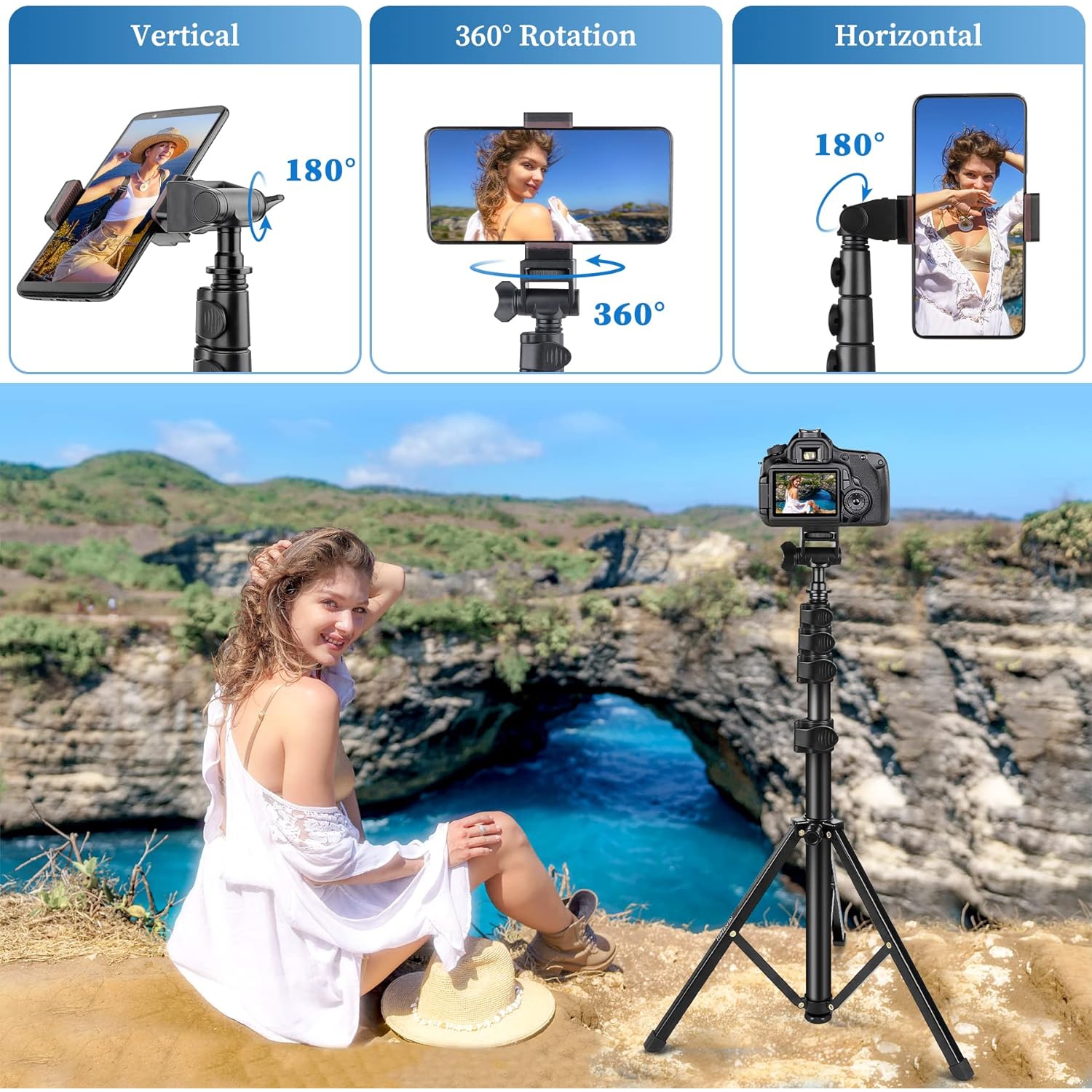 Trépied/trépied/trépied pour téléphone cellulaire de 70 po, trépied pour téléphone avec étui de transport pour téléphone à distance, compatible avec