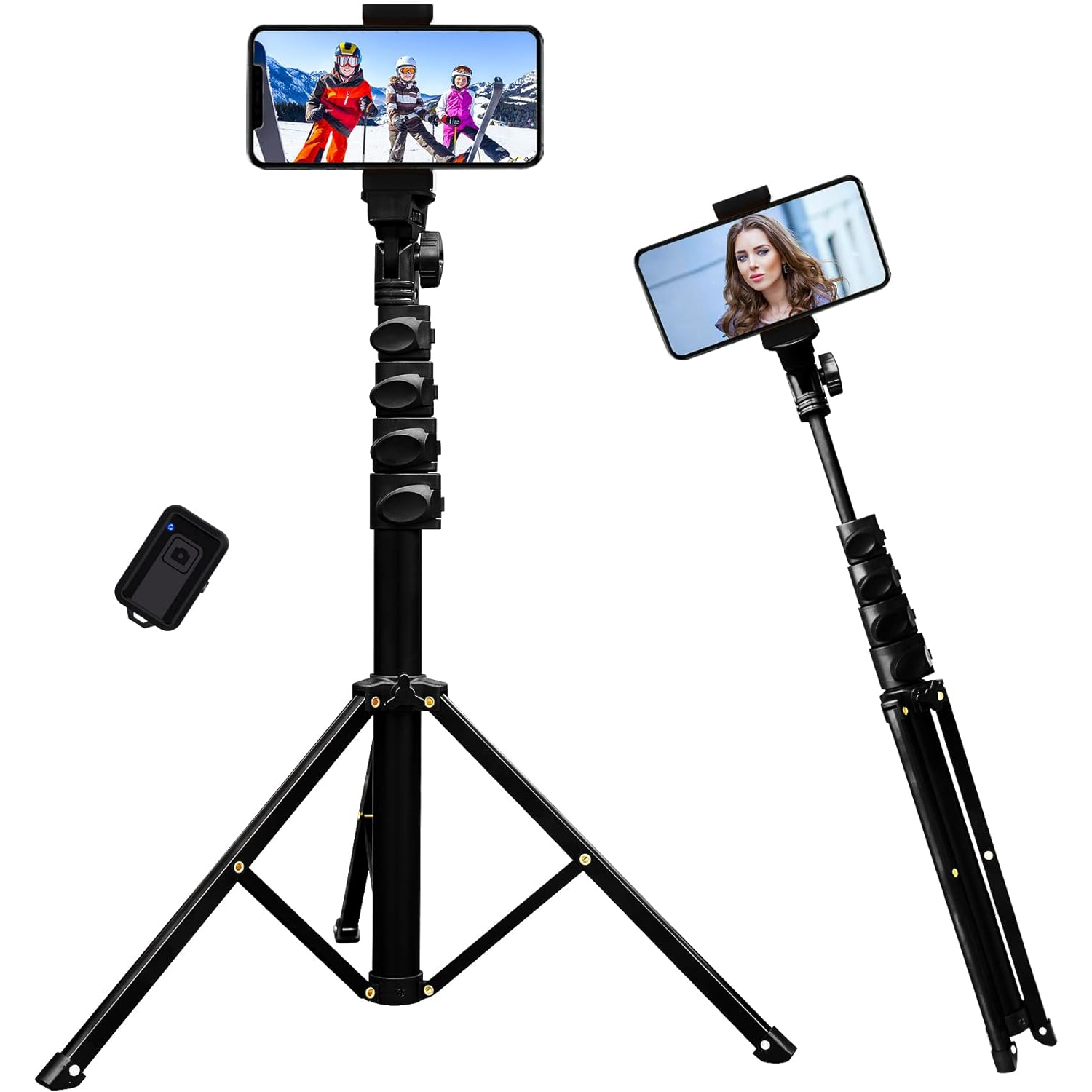 Trépied perche à égoportrait, trépied extensible léger de 62 po pour téléphone avec télécommande sans fil pour iPhone, téléphone Android et appareils