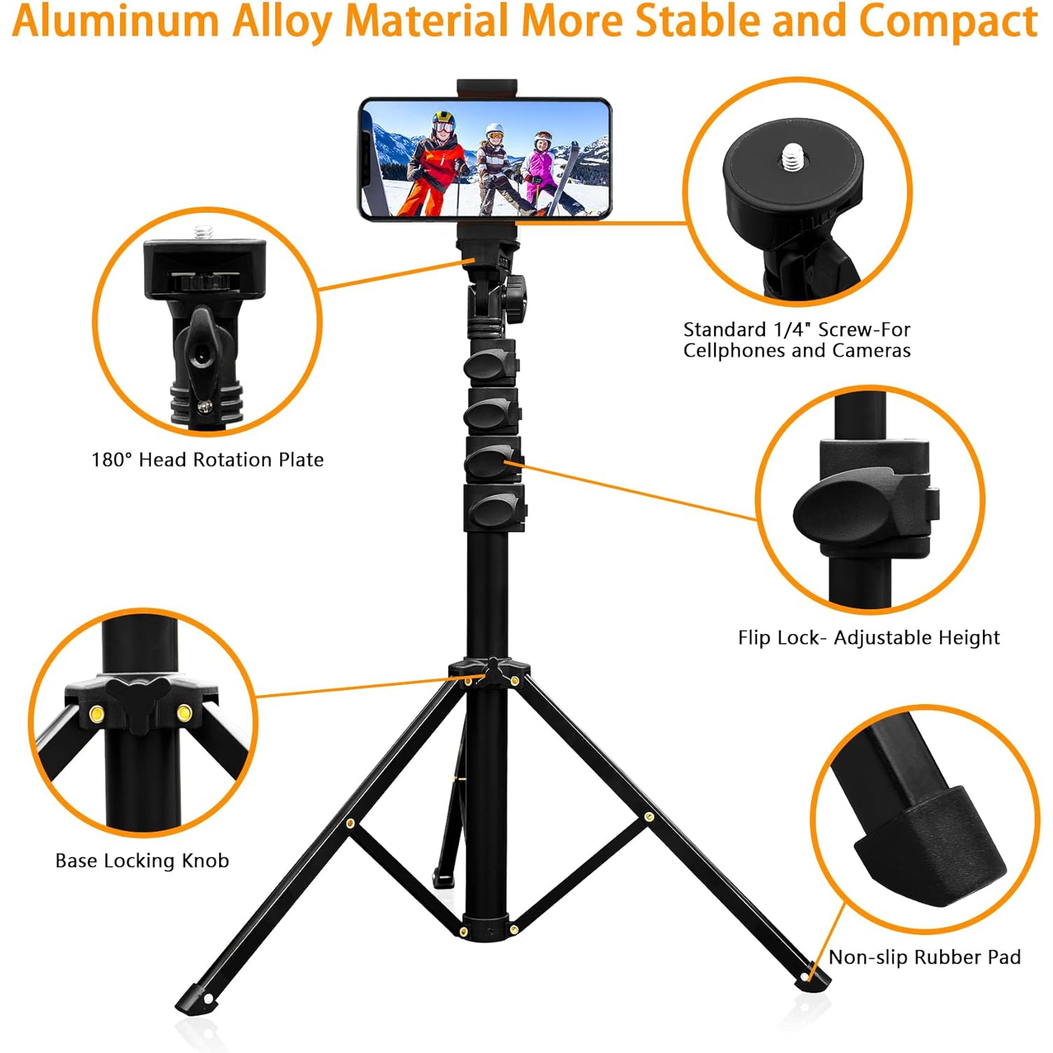 Trépied perche à égoportrait, trépied extensible léger de 62 po pour téléphone avec télécommande sans fil pour iPhone, téléphone Android et appareils