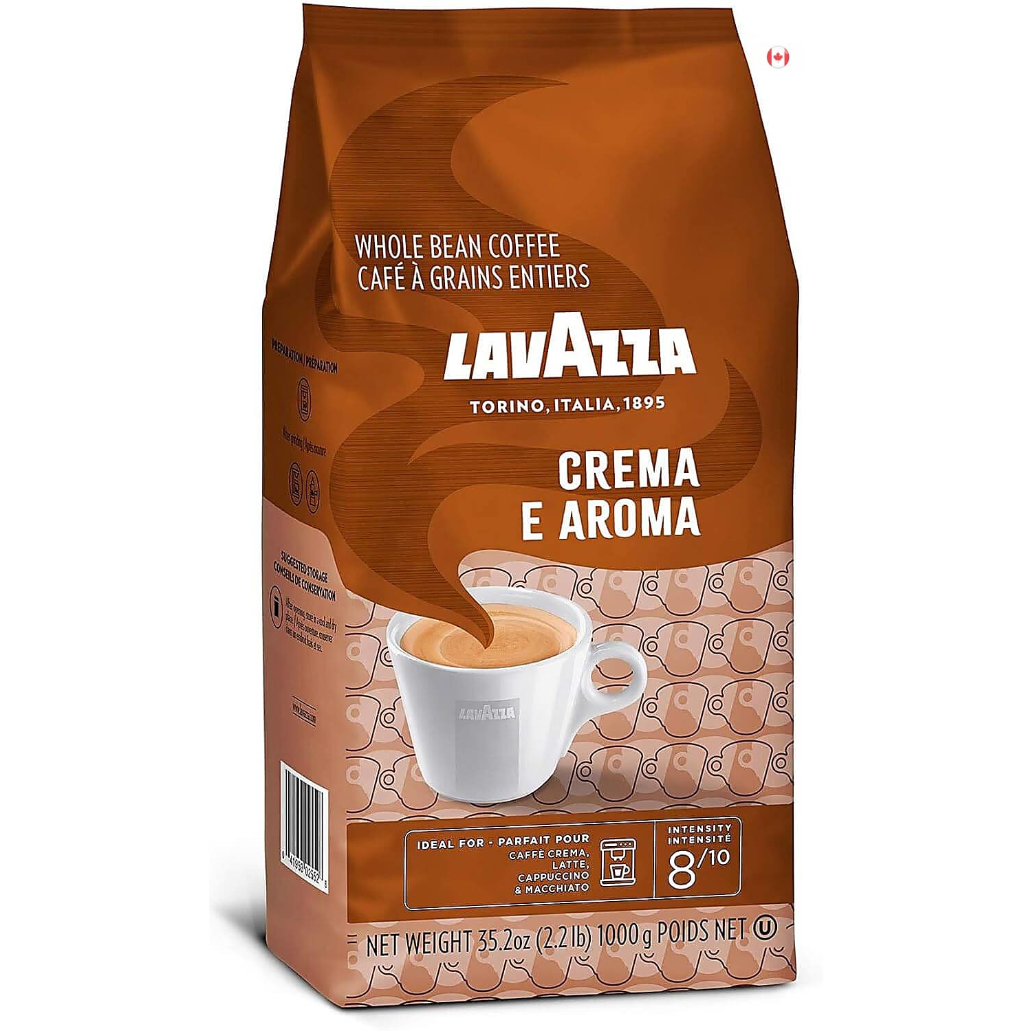 Lavazza Crema E Aroma Whole Bean Coffee Blend - Medium Roast, 1 kg Bag | Intense, Earthy Flavor with Long Lasting Crema | Non-GMO
