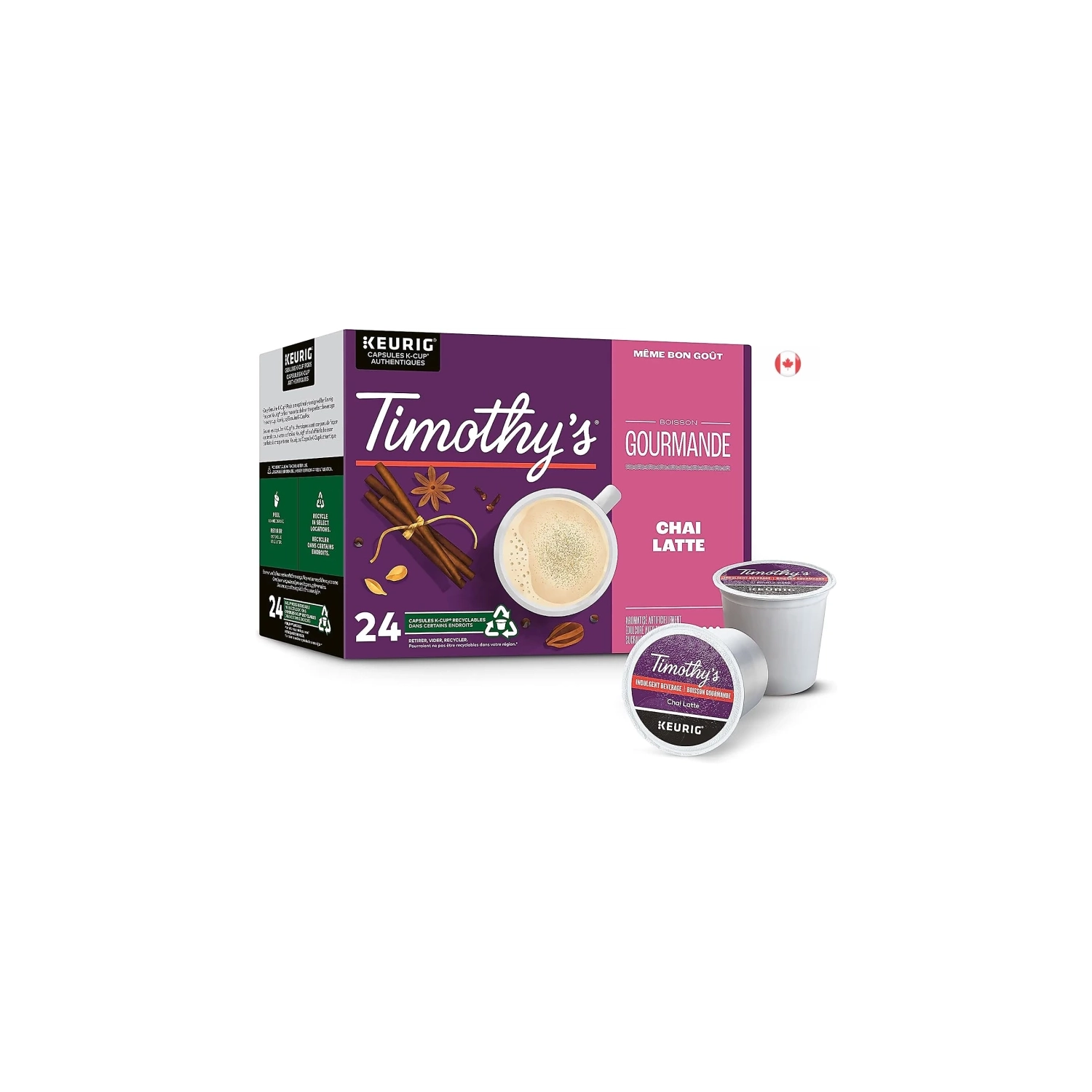 Dosettes K-Cup de café chai latte de Timothy's - Paquet de 24 | pour cafetières Keurig