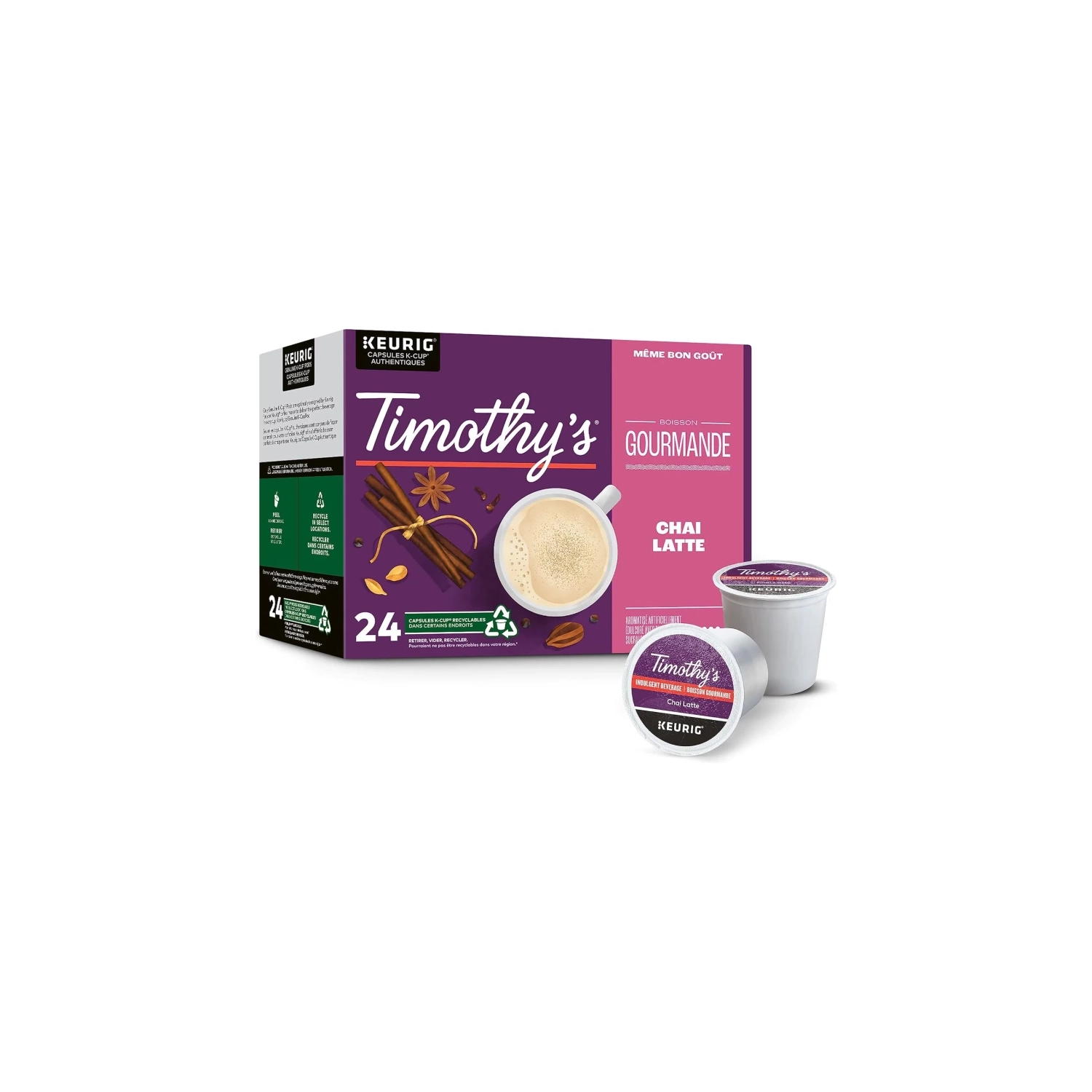 Dosettes K-Cup de café chai latte de Timothy's - Paquet de 24 | pour cafetières Keurig