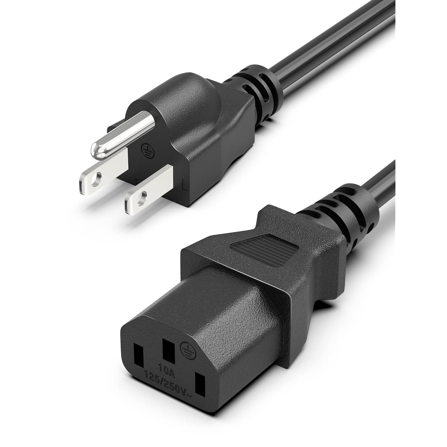 10Ft 18AWG Computer Power Cord: NEMA 5-15P to C13 AC Power Cord for TV, Computer, PC Monitor - Samsung, Dell, Vizio, LG, Asus