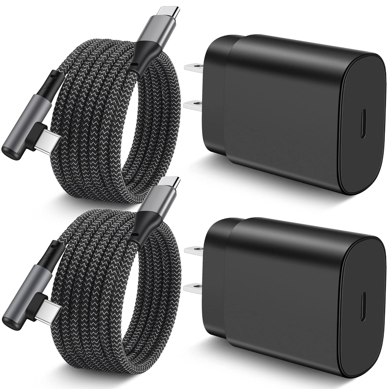 2-Pack 25W Super Fast USB C Wall Charger + 10FT Right Angle Type C Cable for Samsung Galaxy S24/S24 Ultra/S24+/S23/S23 Ultra/S23+/S22/S21/S20/Note 20/Z Fold 5/4/3