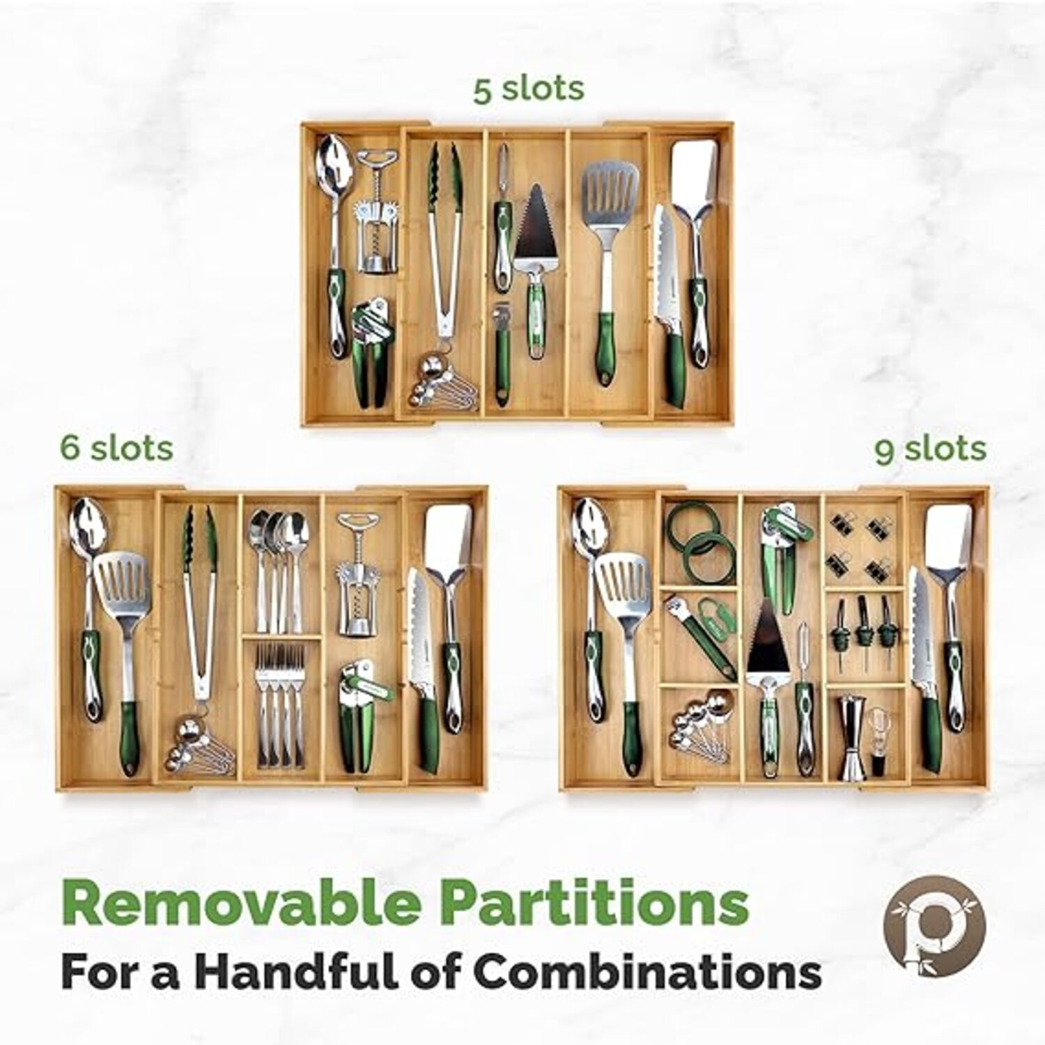 Pristine Bamboo Expandable Drawer Organizers for Kitchen - Extra Deep Non-Slip 17” x 14.6” - Dark Wooden Silverware Divider (10 Compartments) –