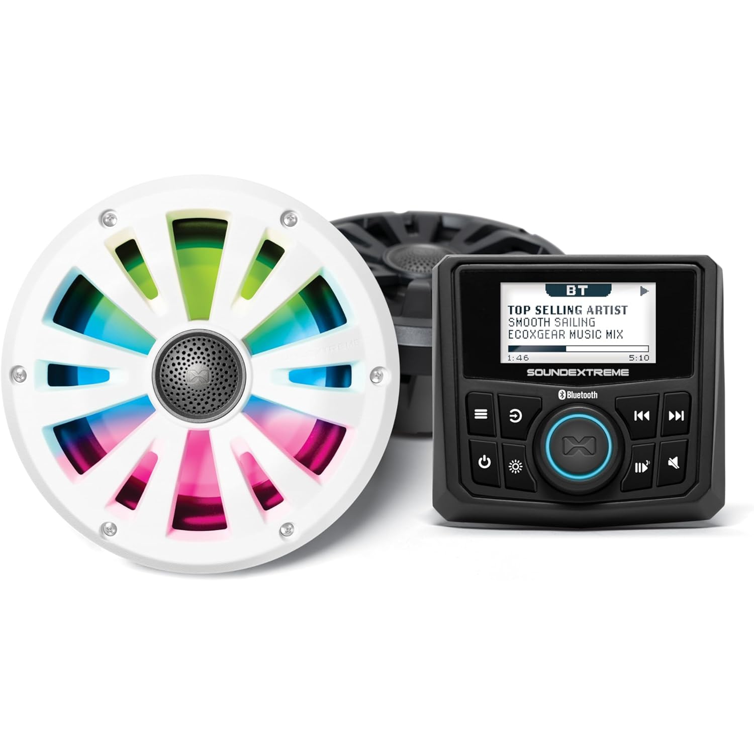 Marine Gauge Size Waterproof AM/FM Bluetooth Powersports Stereo 200 Watt Radio and 6.5-inch Speaker Pair Kit