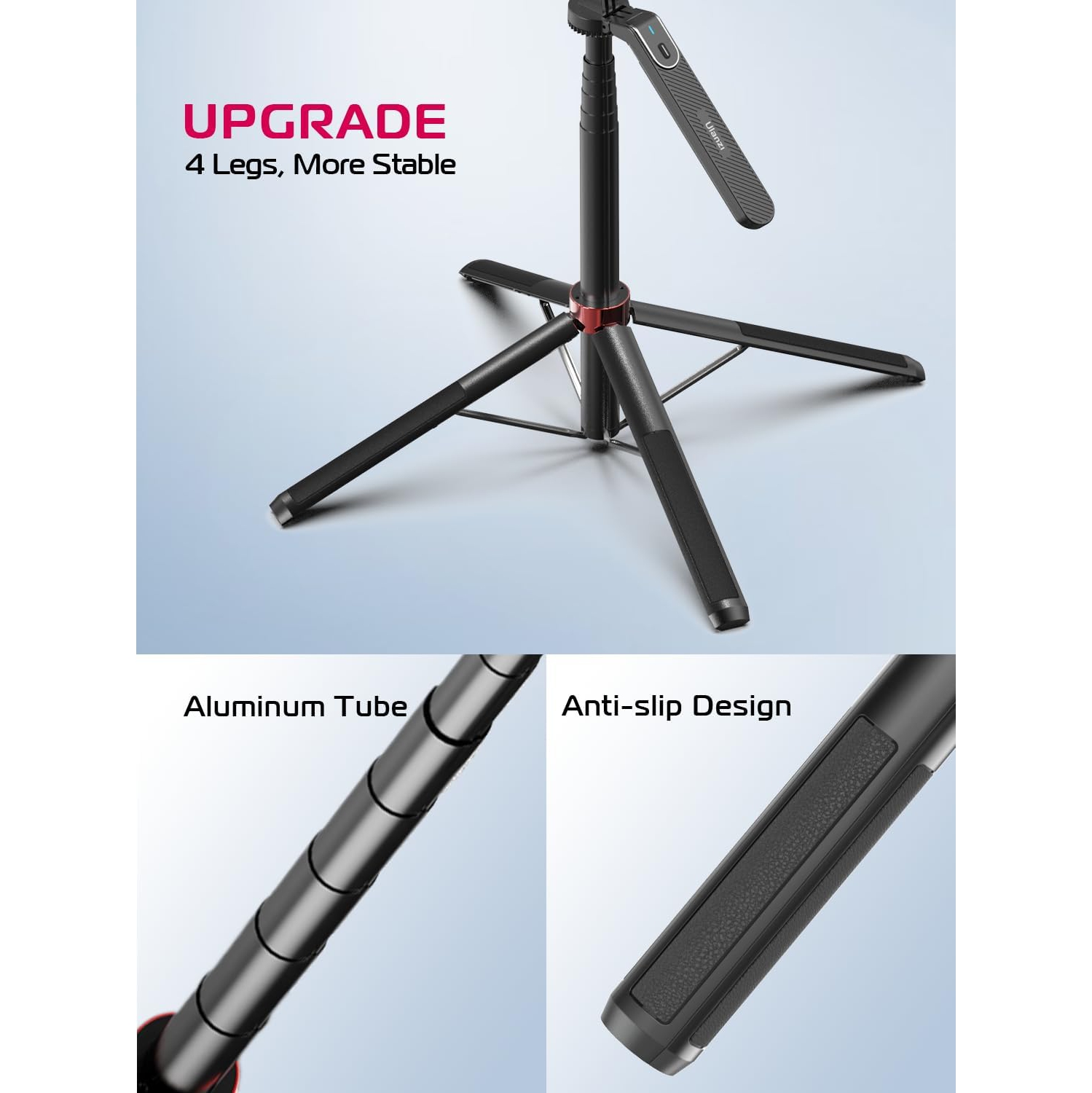 Phone Tripod, 71" Selfie Stick Phone Vlog Tripod Stand Quadrapod with All in 1 Phone Clip, Travel Tripod Phone Holder with Rechargeable Remote for