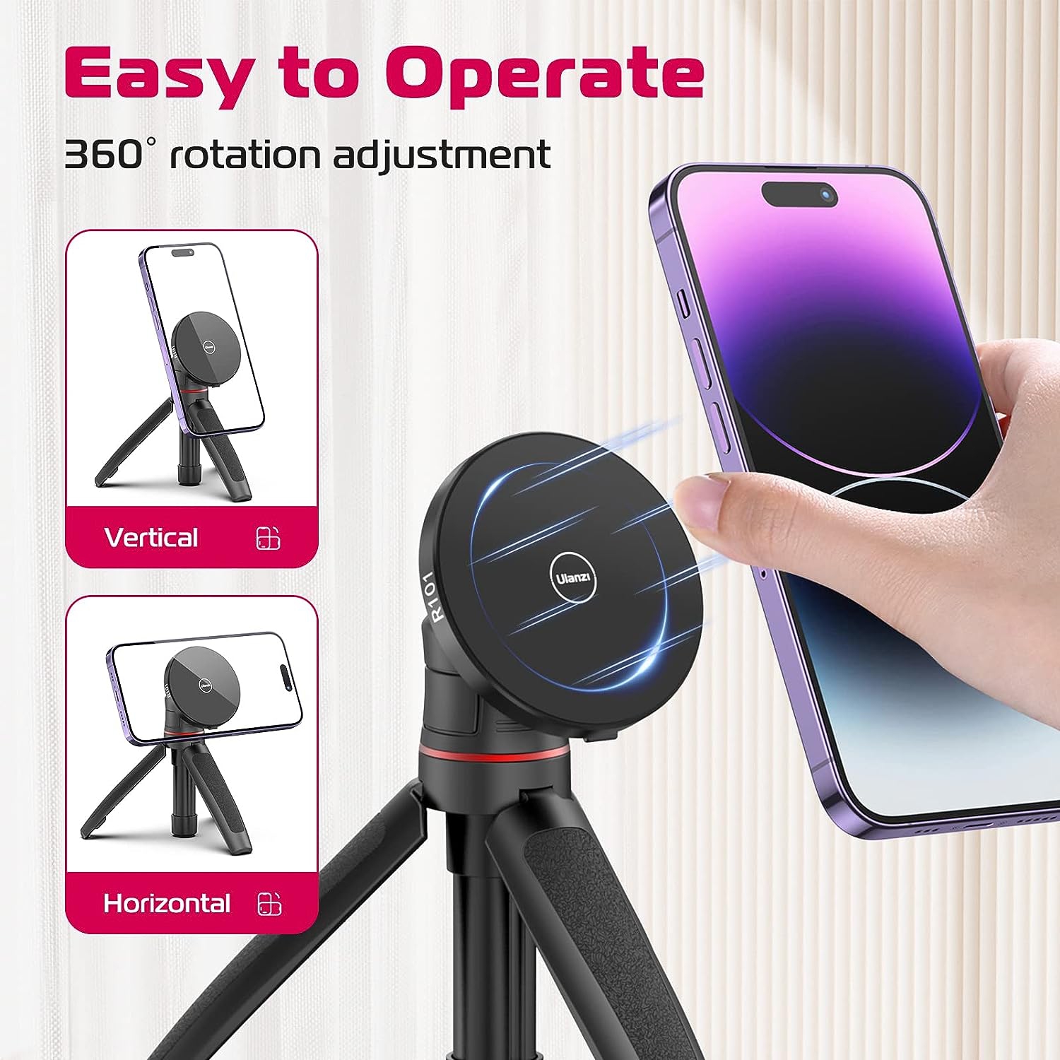 Magnetic Cell Phone Tripod Compatible with MagSafe, Mini Extendable Selfie Stick 360° Ball Head Tripod Stand Handle Grip for iPhone 14 13 12 Series