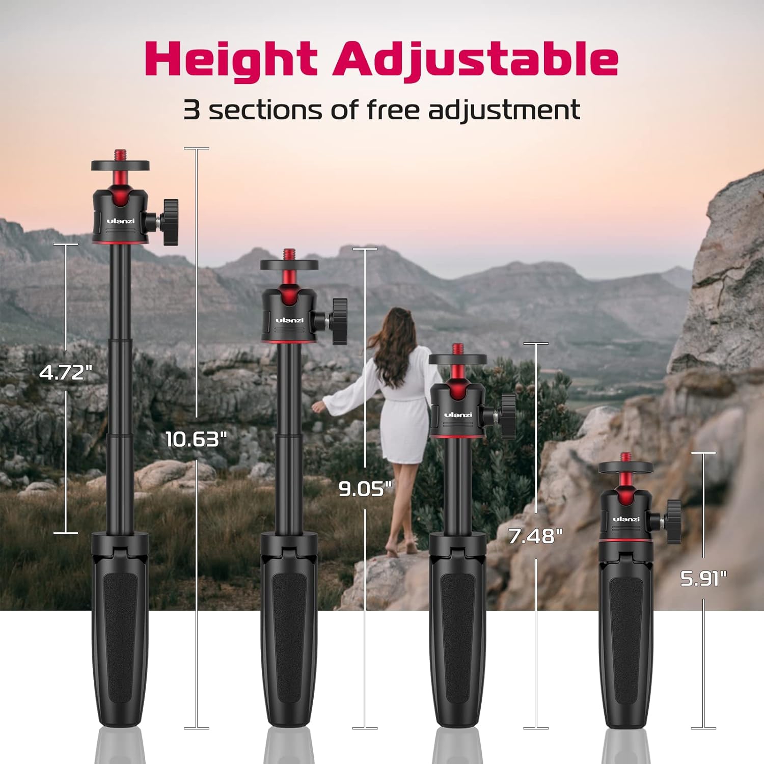 Magnetic Cell Phone Tripod Compatible with MagSafe, Mini Extendable Selfie Stick 360° Ball Head Tripod Stand Handle Grip for iPhone 14 13 12 Series