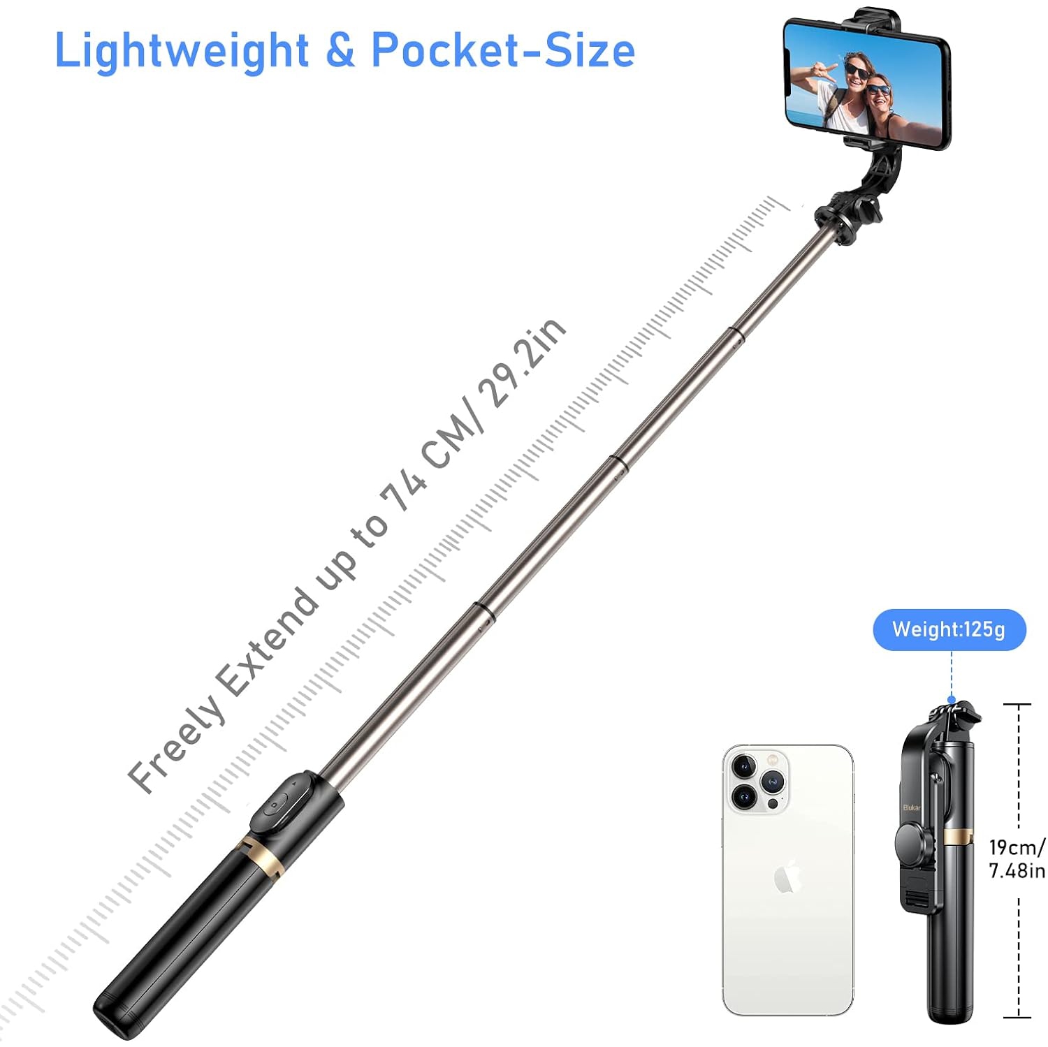 Selfie Stick, 4 in 1 Extendable Bluetooth Selfie Stick Tripod, 360° Rotation Stable Tripod Stand with Detachable Wireless Remote, for GoPro, Small