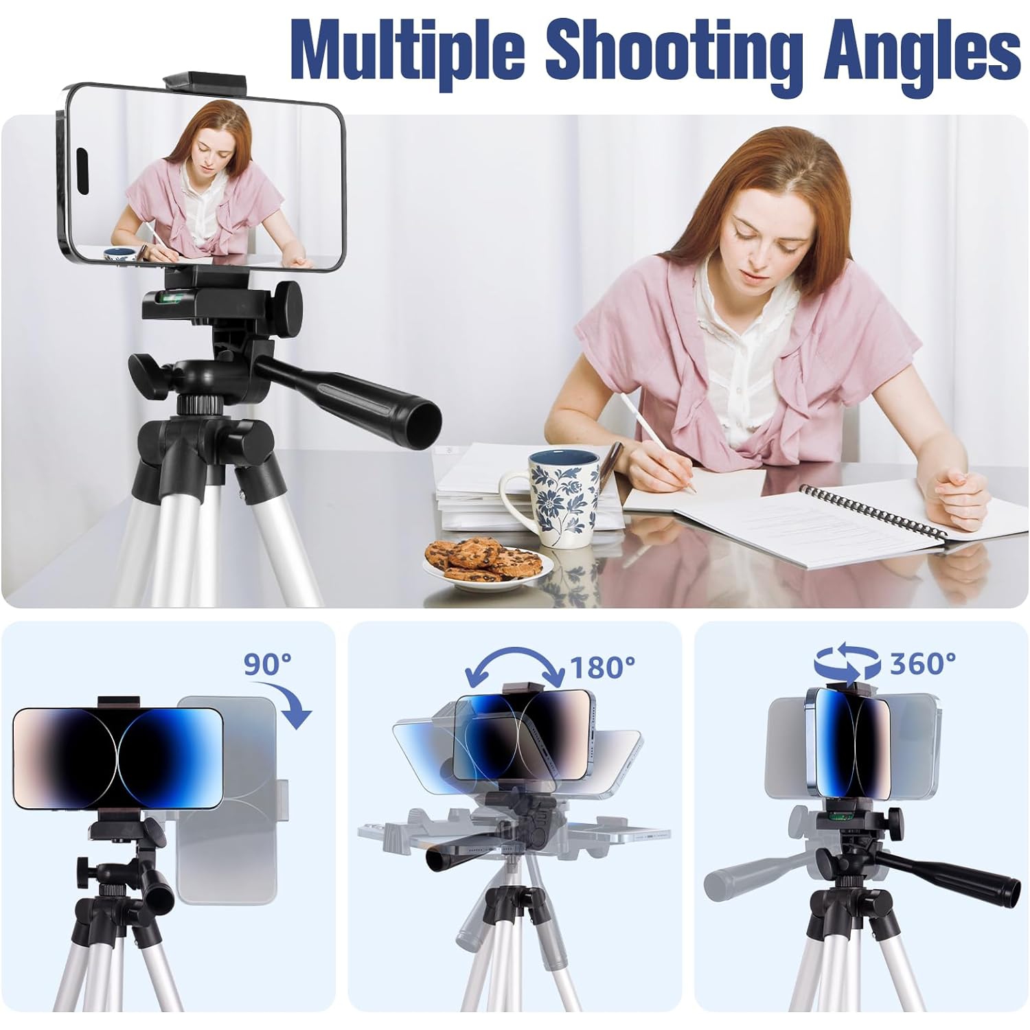 Trépied pour téléphone, trépied iPhone de 44 po avec support pour téléphone/télécommande sans fil pour téléphone cellulaire/caméra/caméra Web/GoPro,