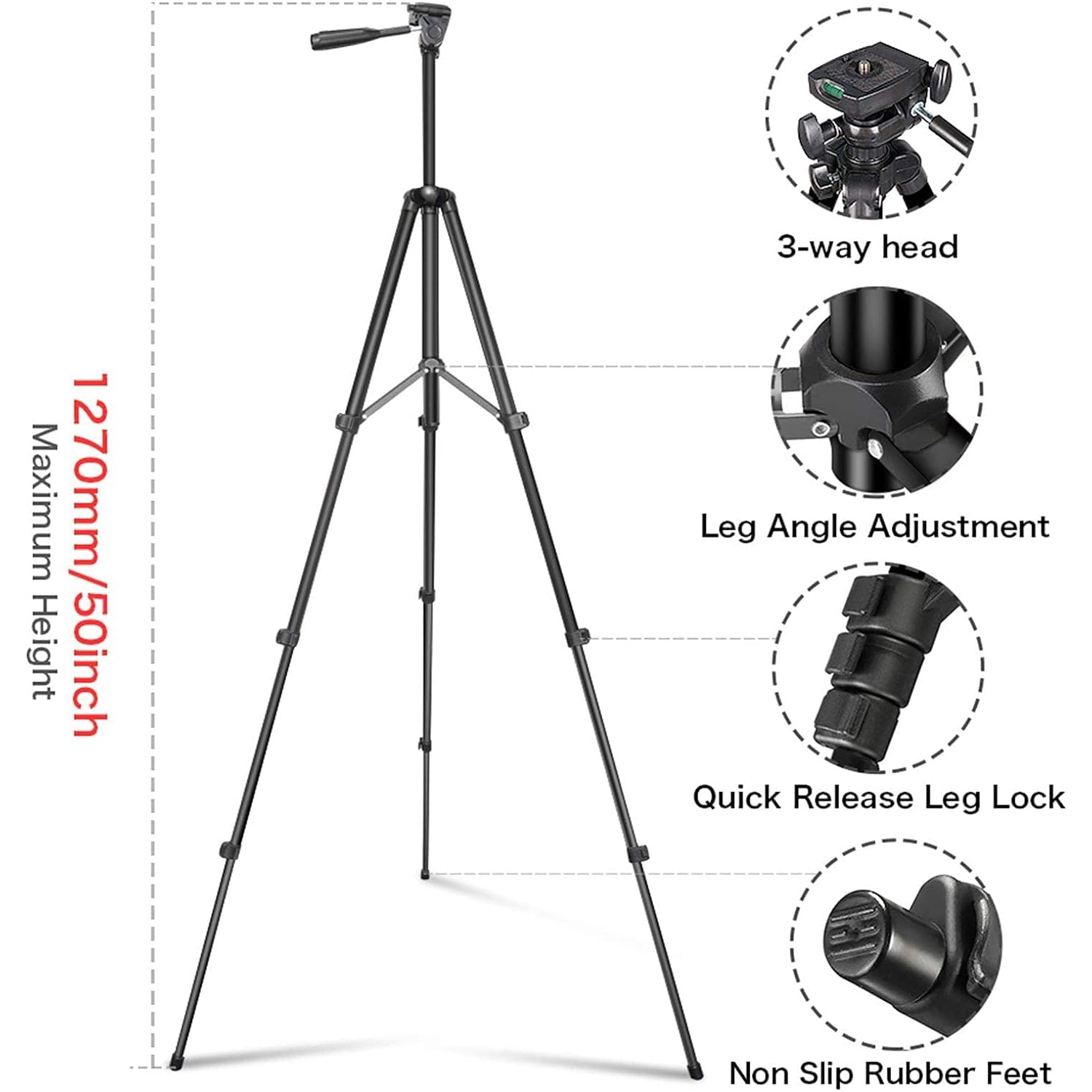 50" Adjustable Travel Video Tripod Stand , Phone Tripod with Cell Phone Mount Holder & Smartphone Bluetooth Remote, Compatible with iPhone/Android
