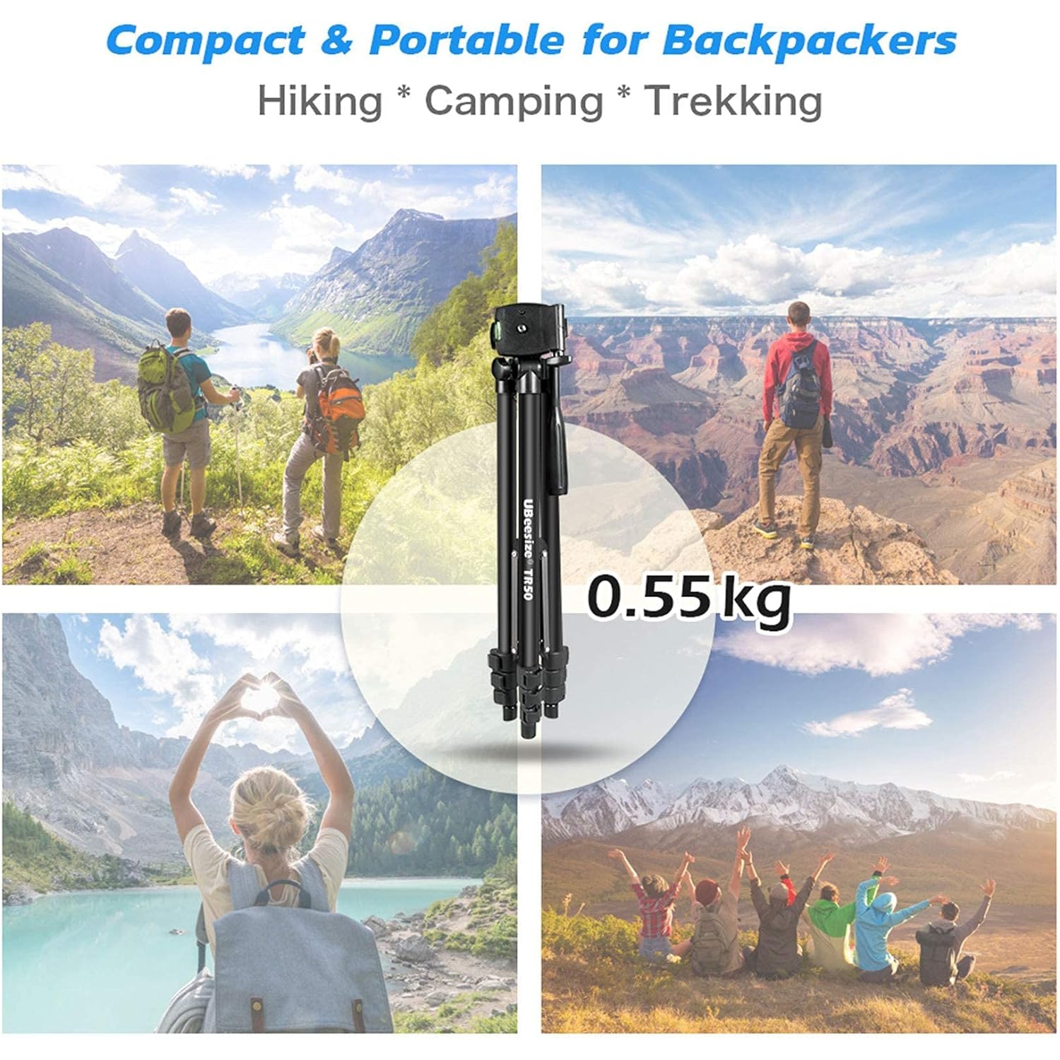 50" Adjustable Travel Video Tripod Stand , Phone Tripod with Cell Phone Mount Holder & Smartphone Bluetooth Remote, Compatible with iPhone/Android
