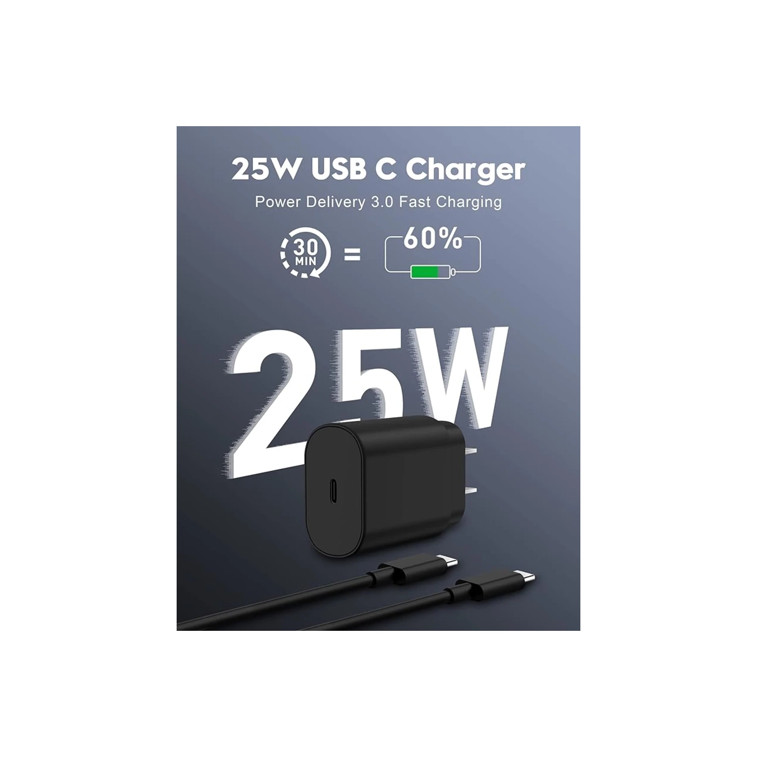 Chargeur mural USB-C 25&nbsp;W Super Fast Charging Block | Paquet de 2 avec câble USB-C à C de 6FT m | pour Samsung Galaxy S24 S23 S22 S21 S20 Ultra