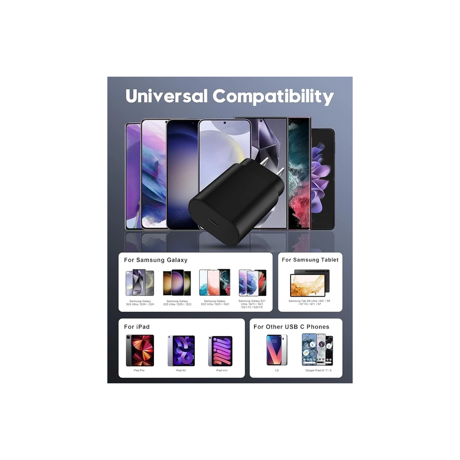 Chargeur mural USB-C 25&nbsp;W Super Fast Charging Block | Paquet de 2 avec câble USB-C à C de 6FT m | pour Samsung Galaxy S24 S23 S22 S21 S20 Ultra