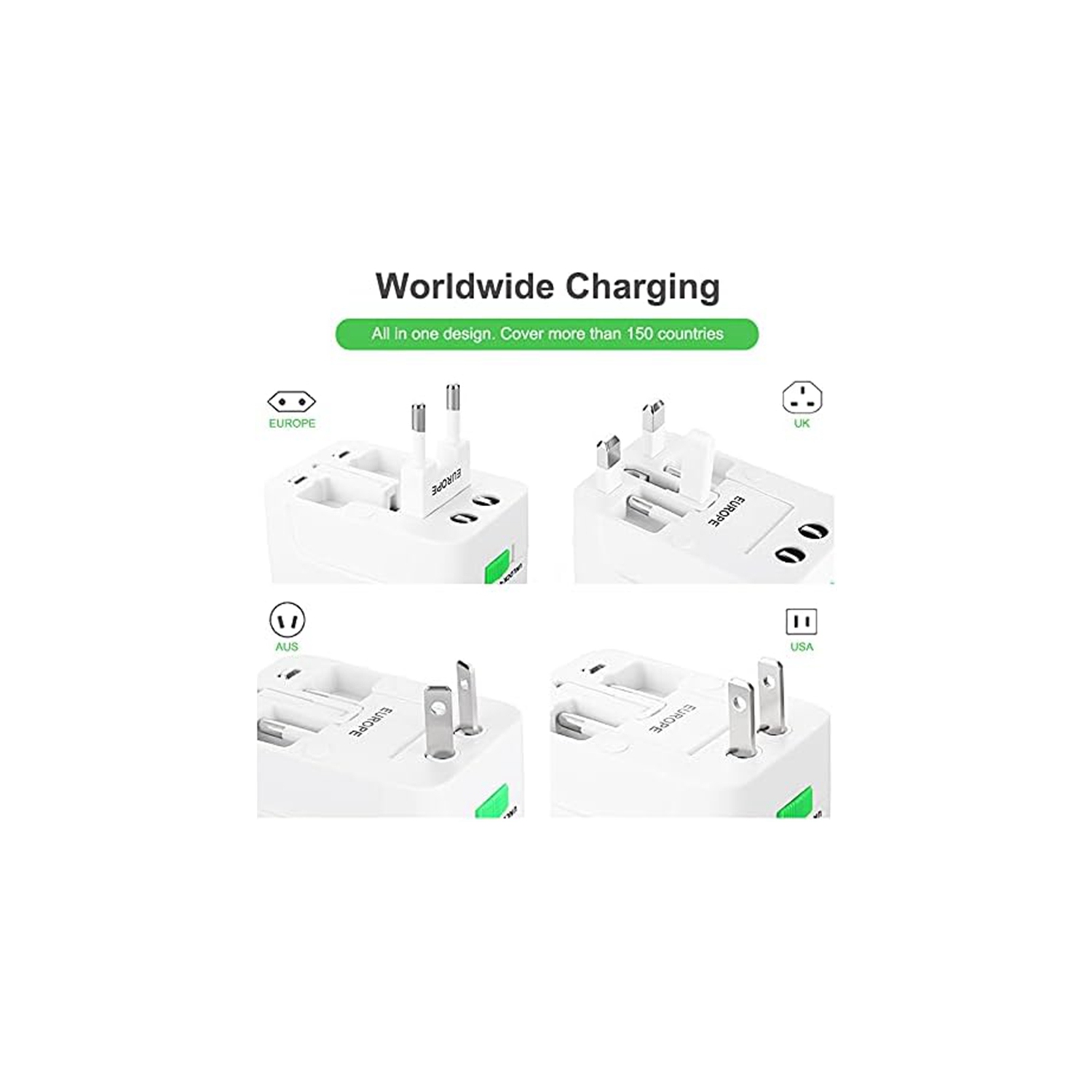 Universal All in One 2 USB-A Ports Travel AC Plug Converter Wall Charger Power Adapter Interchange AU UK EU Plug