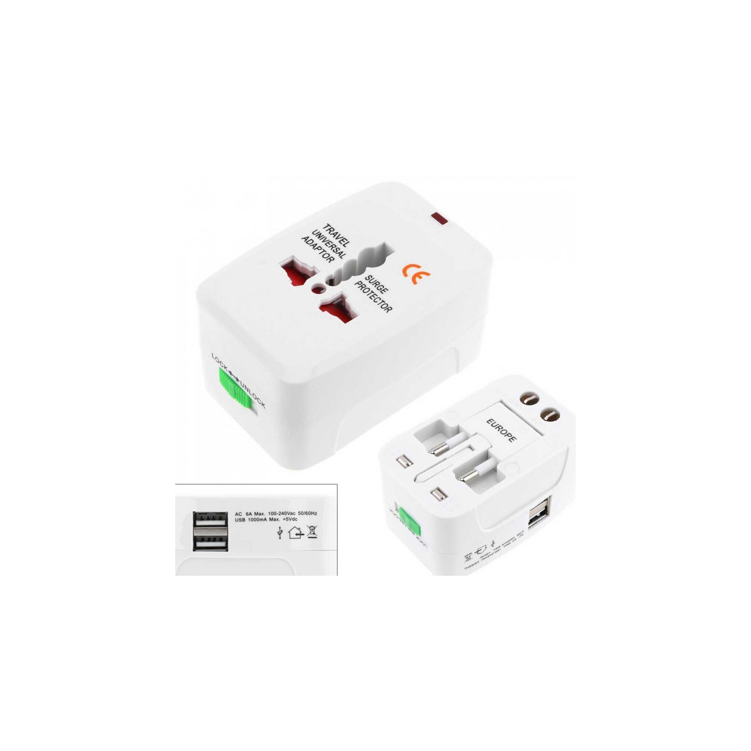 Universal All in One 2 USB-A Ports Travel AC Plug Converter Wall Charger Power Adapter Interchange AU UK EU Plug