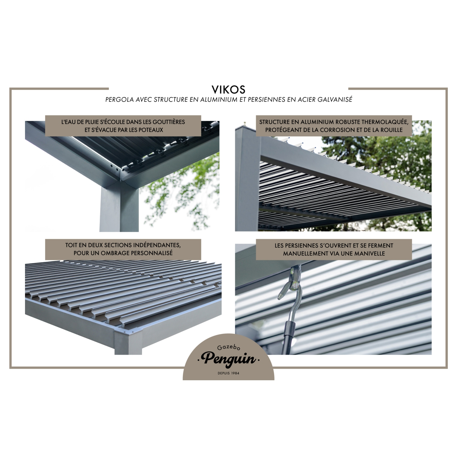 Pergola autonome en aluminium Vikos 10 x13