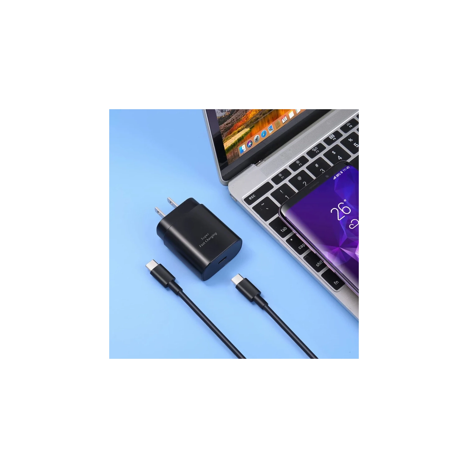 25&nbsp;W – Chargeur rapide USB-C et câble 6&nbsp;pi pour Galaxy S23/S24 Ultra, S22, S21, S20, A14/A53/A23/A54, Z Fold5/Flip5, Note, Pixel, Tab S8+ -