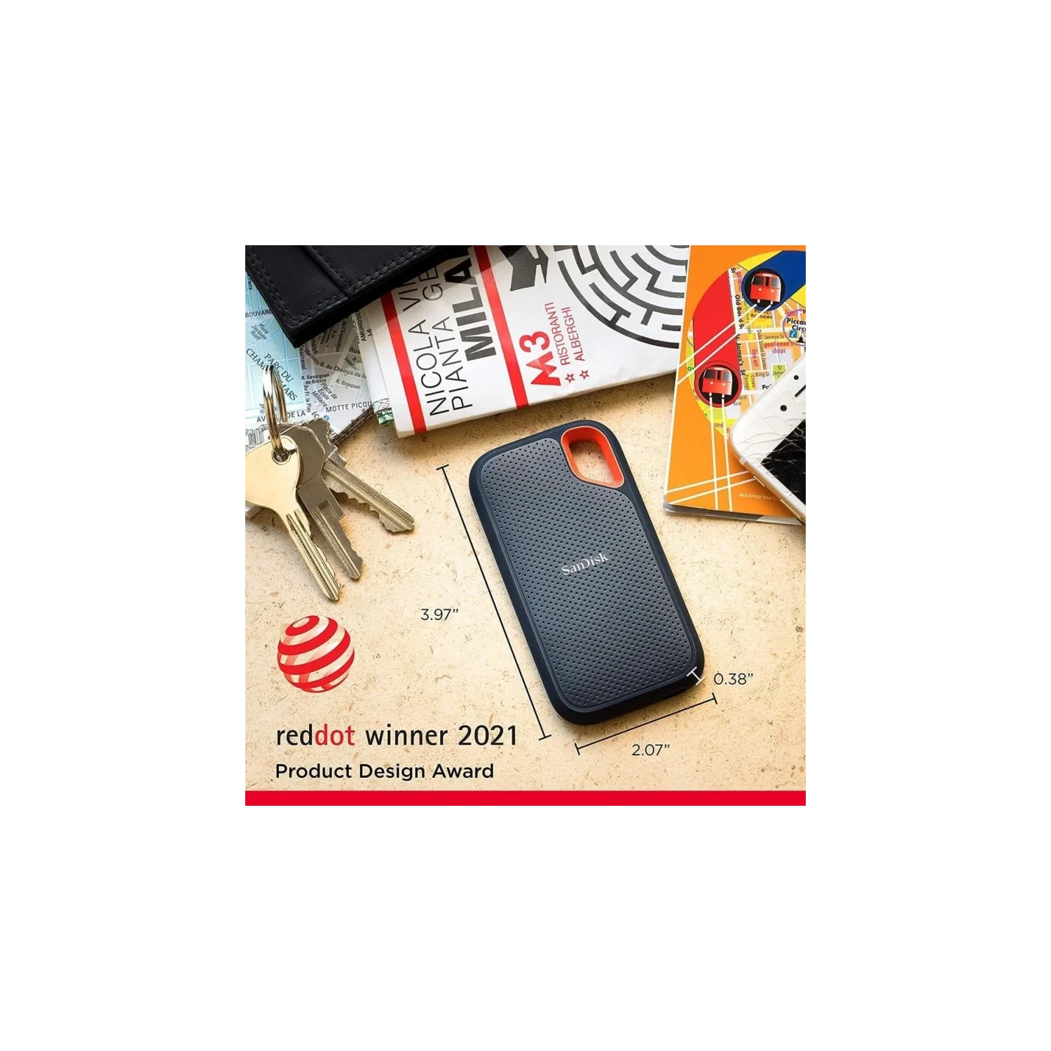 SanDisk 1TB Extreme Portable SSD: Up to 1050MB/s, USB-C, USB 3.2 Gen 2, IP65 Water and Dust Resistance, Updated Firmware - External Solid State Drive