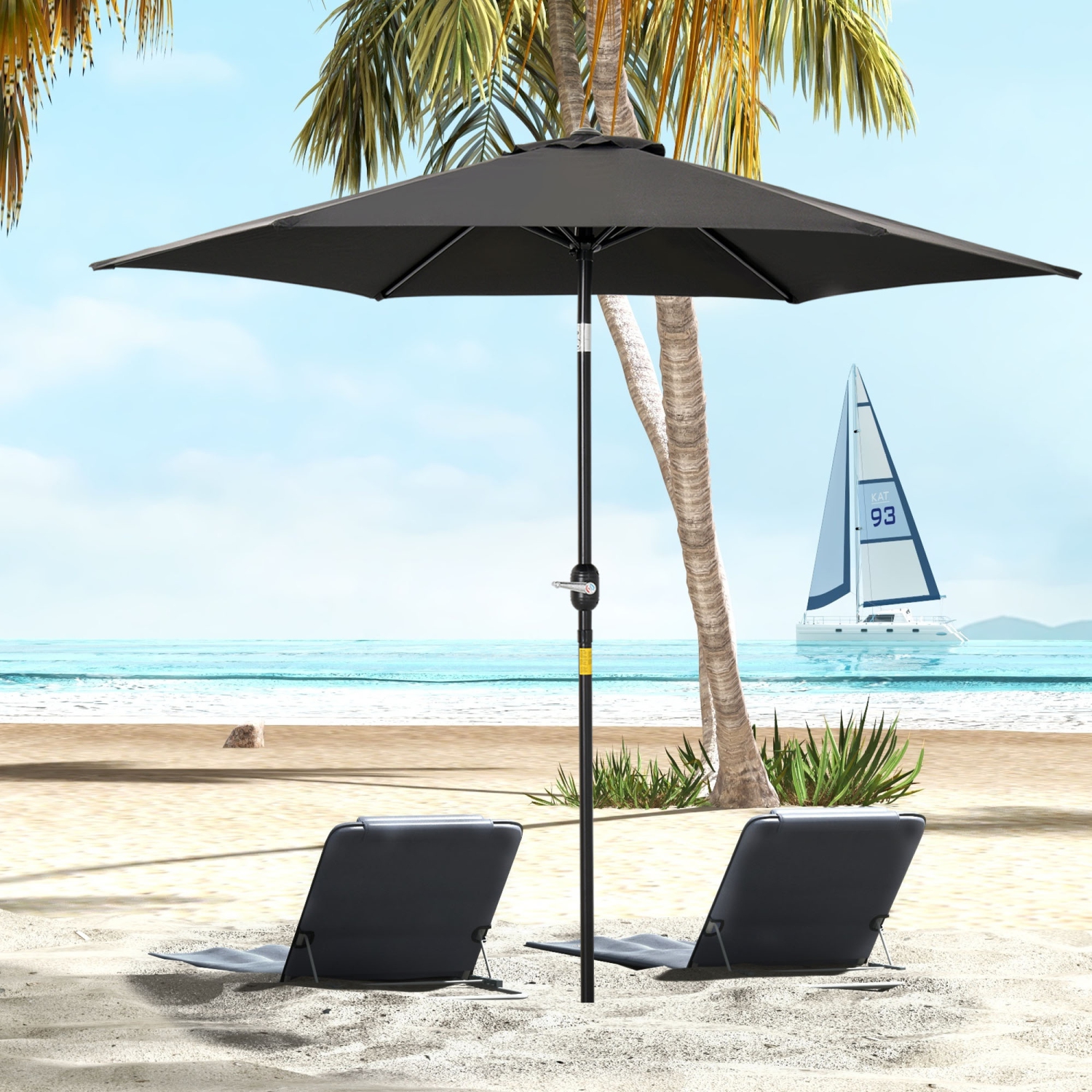 Outsunny 8.5' Round Aluminum Patio Umbrella 6 Ribs Market Sunshade Tilt Canopy w/ Crank Handle Garden Parasol Black