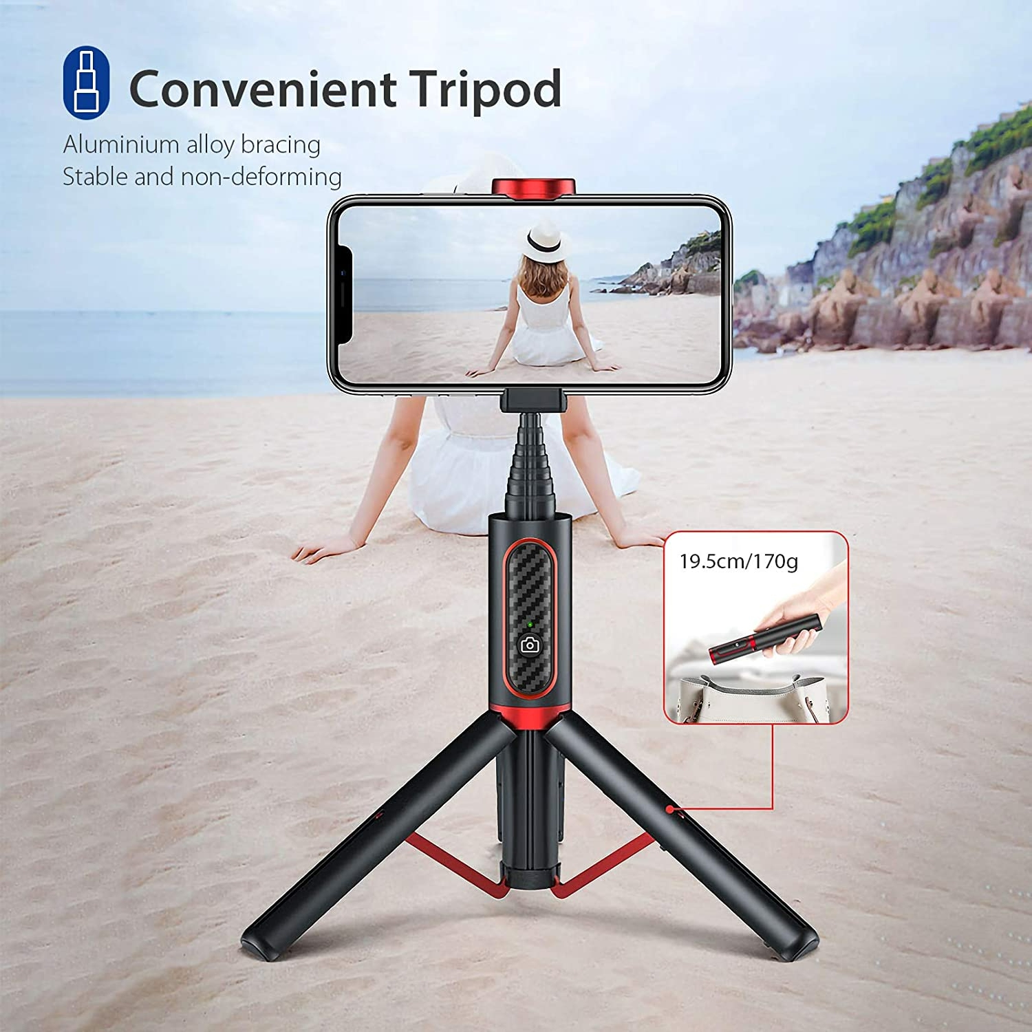 Wireless Selfie Stick Tripod for Apple & Android Devices, Selfie Stick Tripod, Selfie Stick with Remote, Portable & Lightweight Home Travel Use