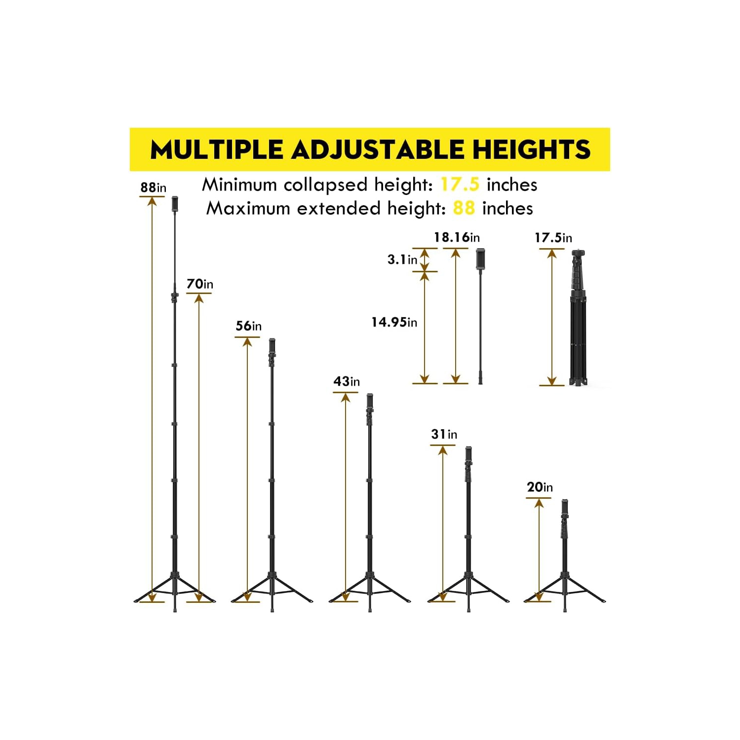 88’’ Flexible Phone Tripod with 14.95’’ Gooseneck,Remote and Phone Holder, Cell Phone Stand＆Selfie Stick for Video Recording, Compatible with iPhone