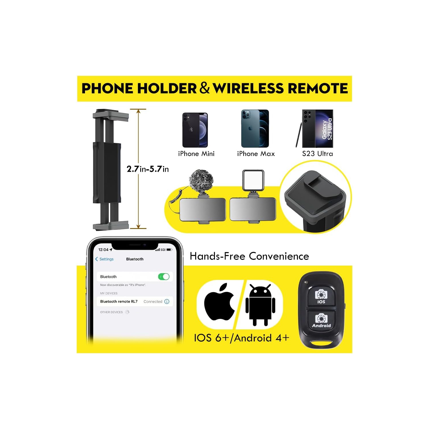 88’’ Flexible Phone Tripod with 14.95’’ Gooseneck,Remote and Phone Holder, Cell Phone Stand＆Selfie Stick for Video Recording, Compatible with iPhone