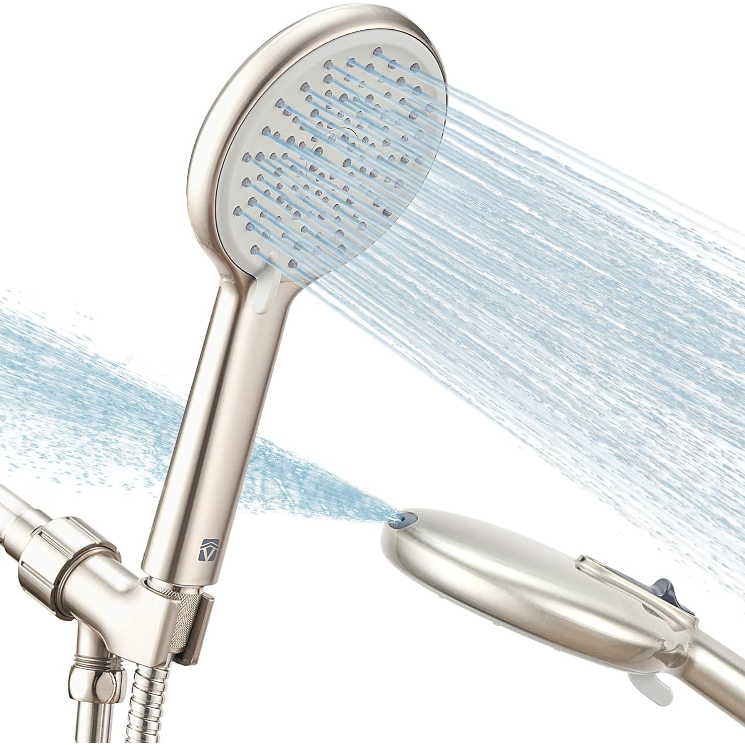 Pomme de douche à main haute pression, 4 réglages, mode jet d'eau, tuyau en acier inoxydable de 59 po et support réglable, excellent remplacement