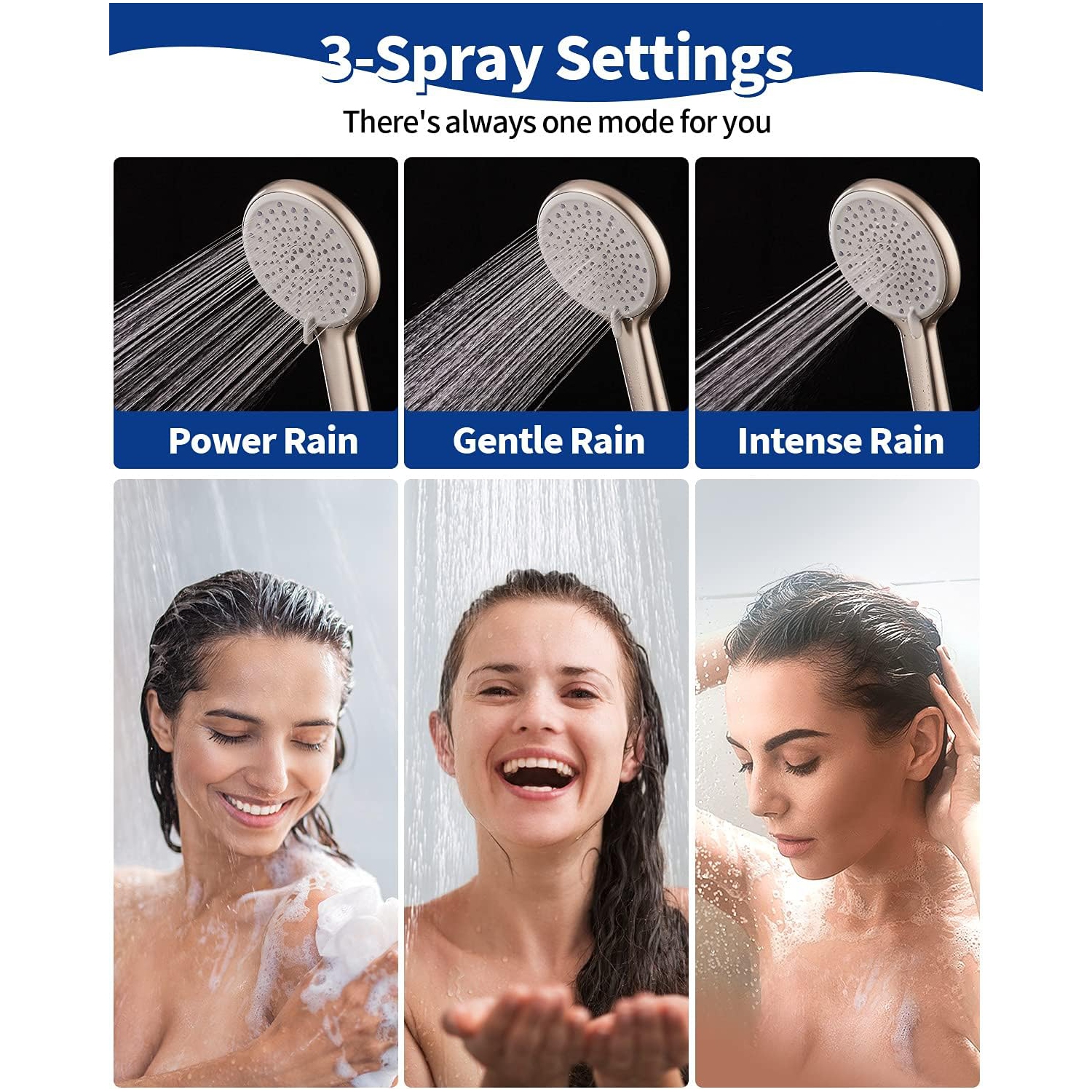 Pomme de douche à main haute pression, 4 réglages, mode jet d'eau, tuyau en acier inoxydable de 59 po et support réglable, excellent remplacement