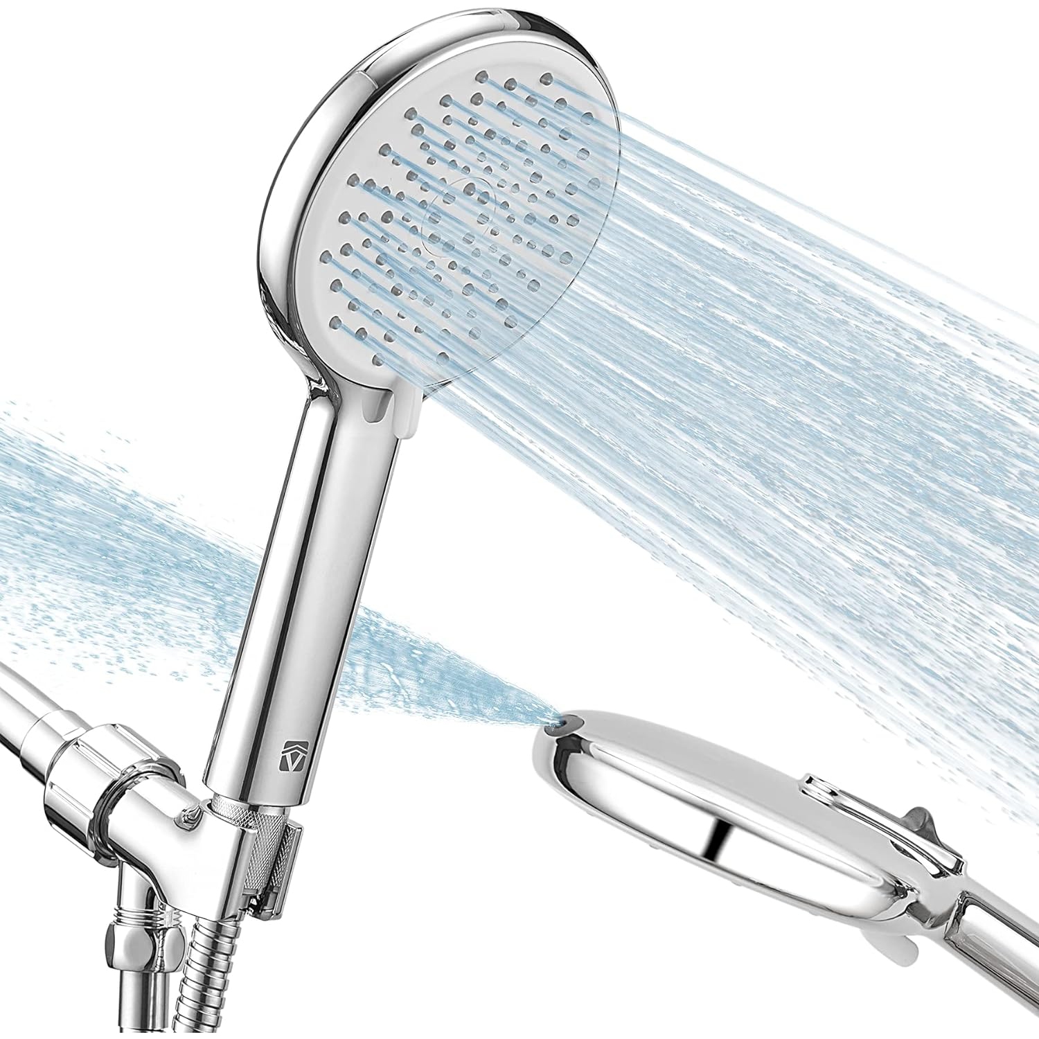 High Pressure Handheld Shower Head 4-Setting Shower Head Kit - Jet Water Mode - 59" Stainless Hose and Adjustable Mount Excellent Replacement for