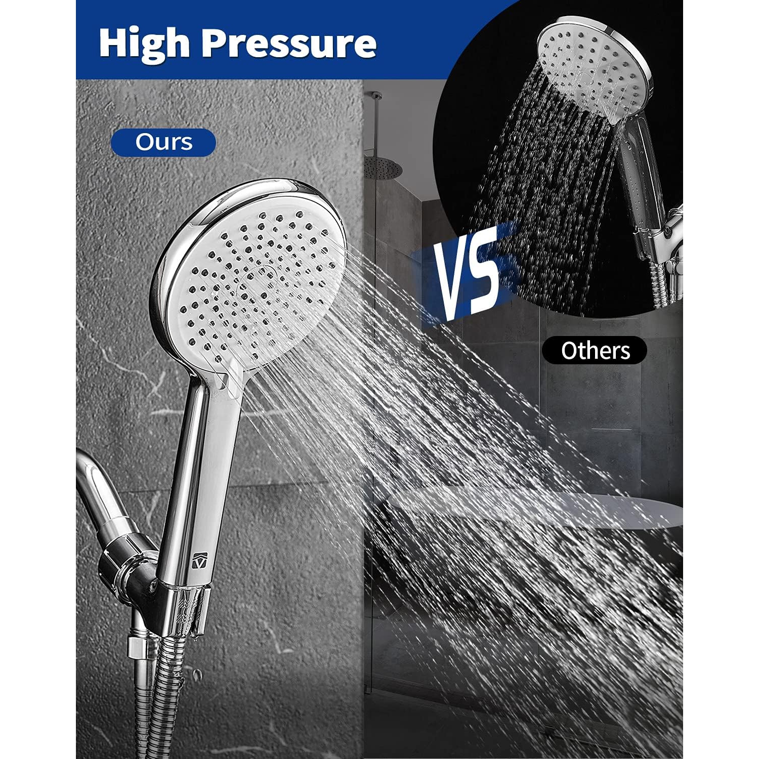 High Pressure Handheld Shower Head 4-Setting Shower Head Kit - Jet Water Mode - 59" Stainless Hose and Adjustable Mount Excellent Replacement for