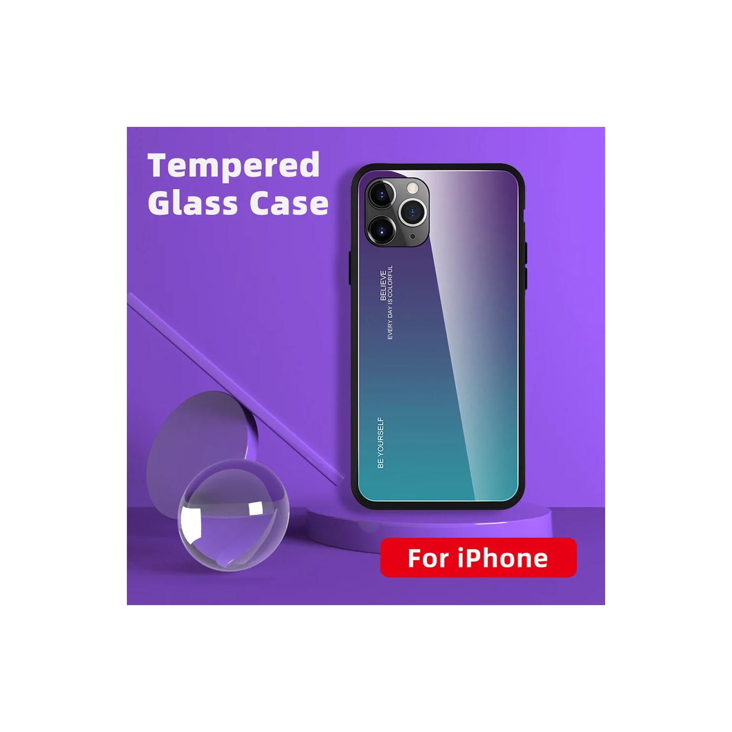 Gradient Glass Case for iPhone 13 PRO, Slim Thin Anti-Scratch Shockproof Protective Case, Tempered Glass Back Cover-FREE SHIPPING