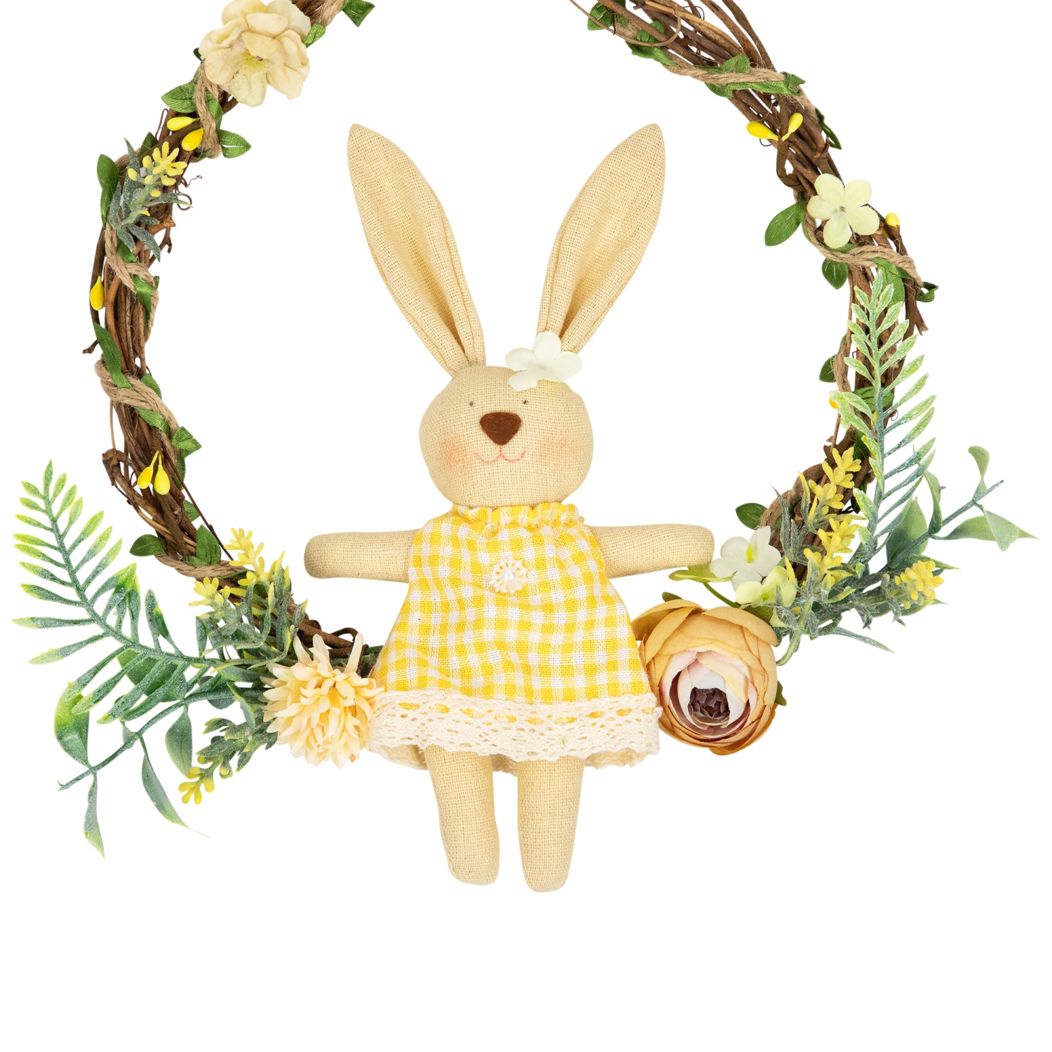 Bunny with Flowers Artificial Easter Twig Wreath - 10"