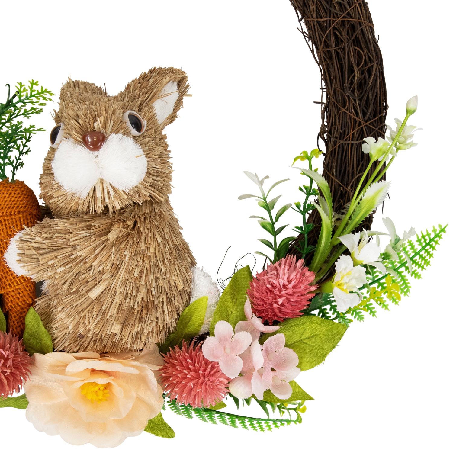 Floral Grapevine Spring Easter Wreath with Rabbit - 12"