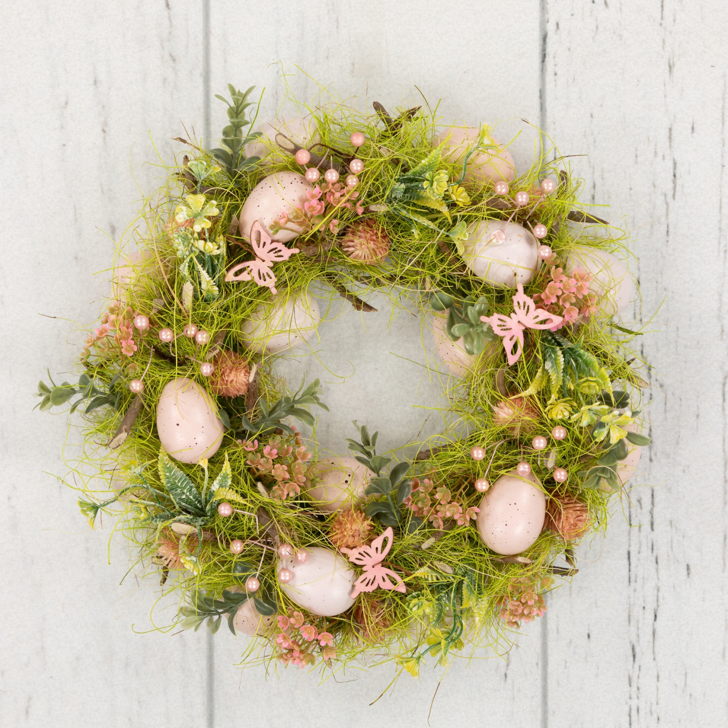 Easter Eggs with Butterflies Artificial Spring Wreath - 13" - Green and Pink